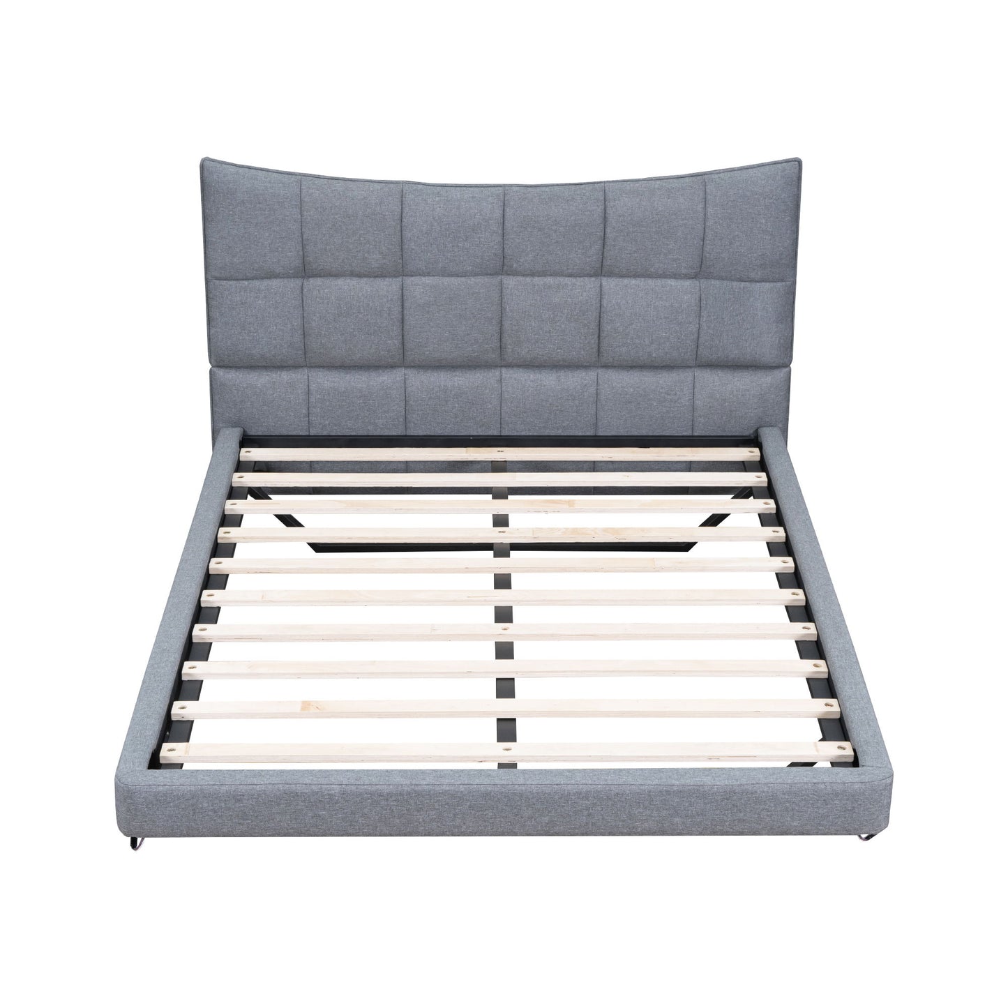 Full Size Upholstered Platform Bed With LED Lights, USB Ports And Outlets - Gray