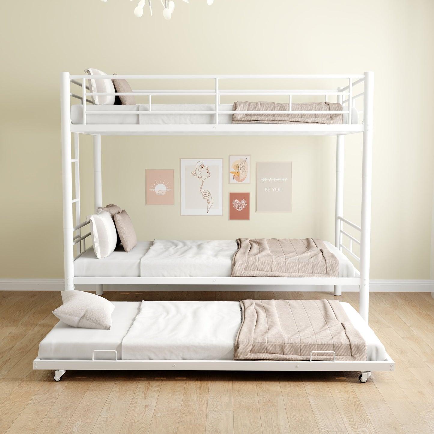 Metal Bunk Bed For Kids, Convertible Bedframe With Ladders & Guardrail