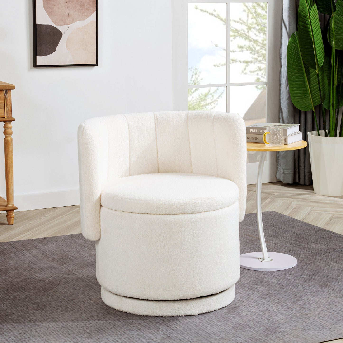 Modern 360 Degree Swivel Back Sofa Chair With Storage Space Boucle, Perfect For Bedroom And Living Room - Beige