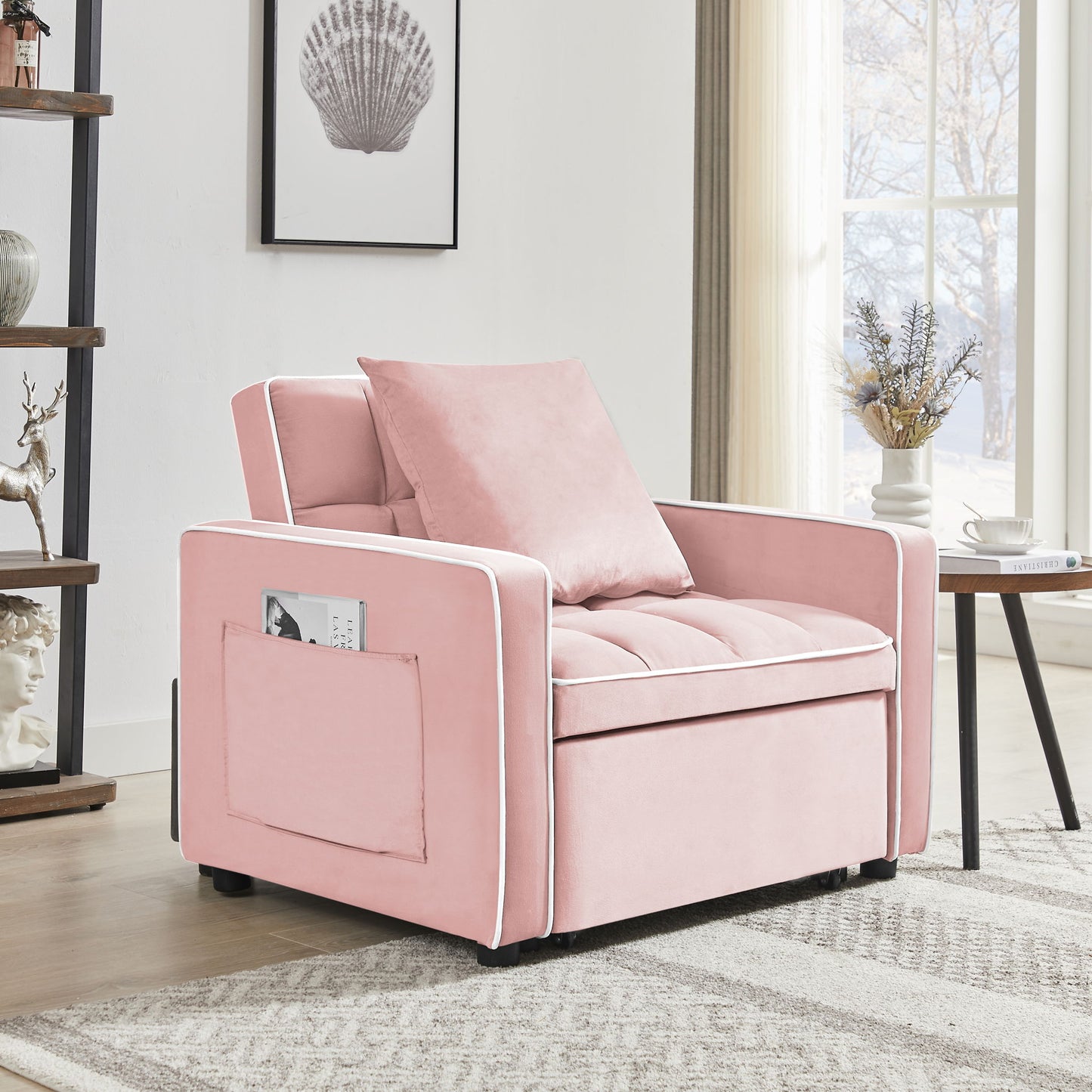Modern Velvet 3 In 1 Sofa Bed Chair, Adjustable Recliner