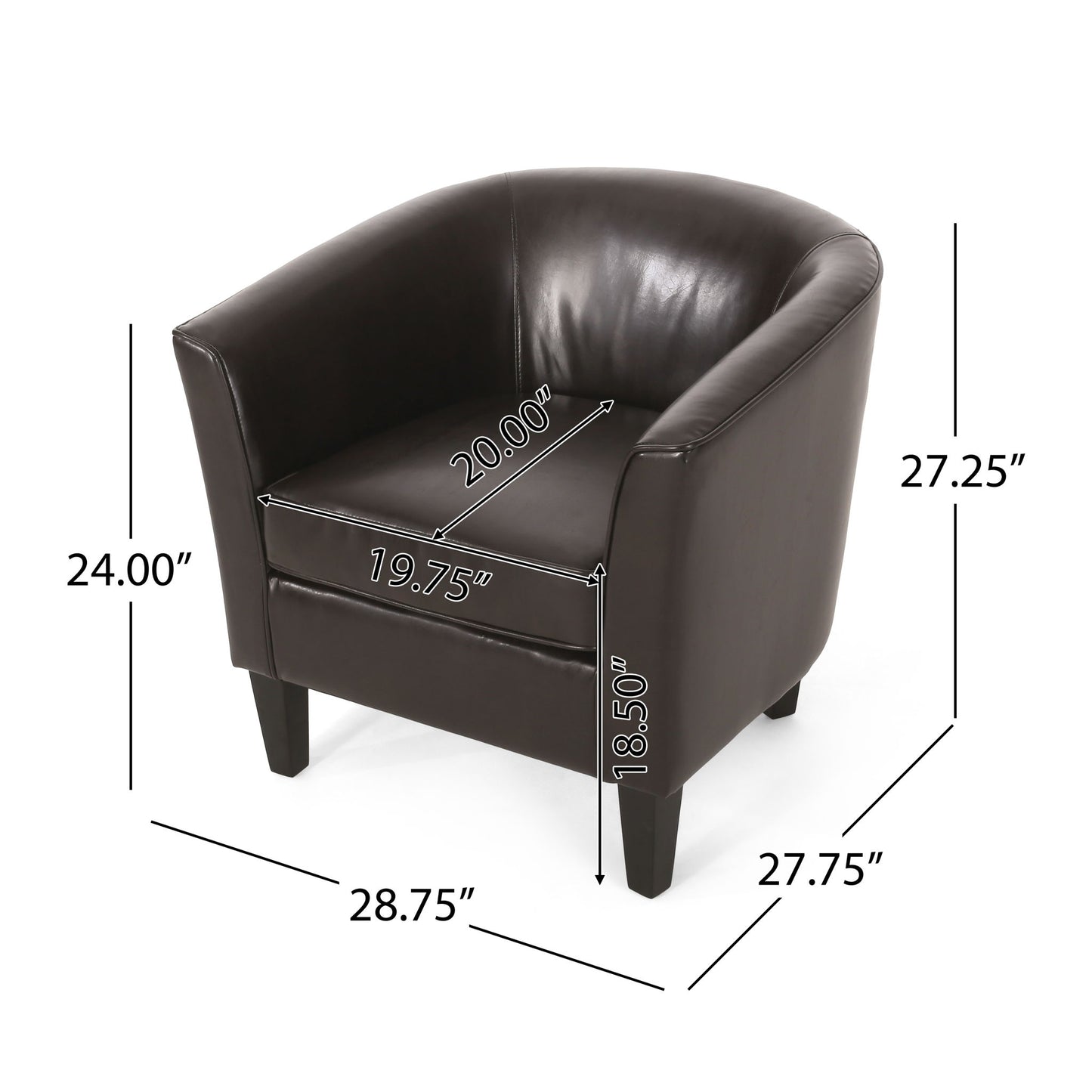 Faux Leather Club Chair With Curved Backrest - Brown