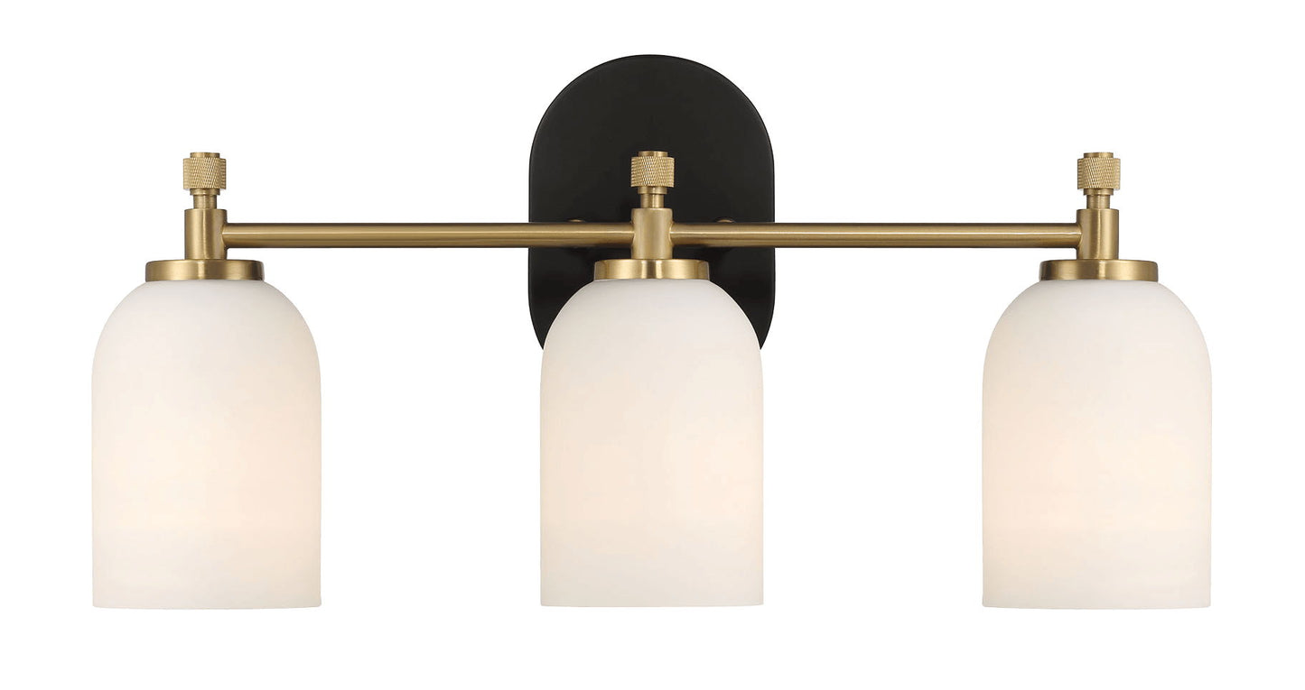Meadows - 3 Lights Vanity Brush Bathroom Wall Light For Bathroom Over Mirror - Black / Gold / White