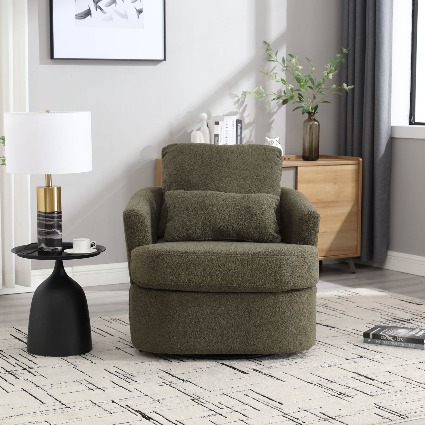 Modern Barrel Comfy Round Accent Sofa Chair, 360 Degree Swivel