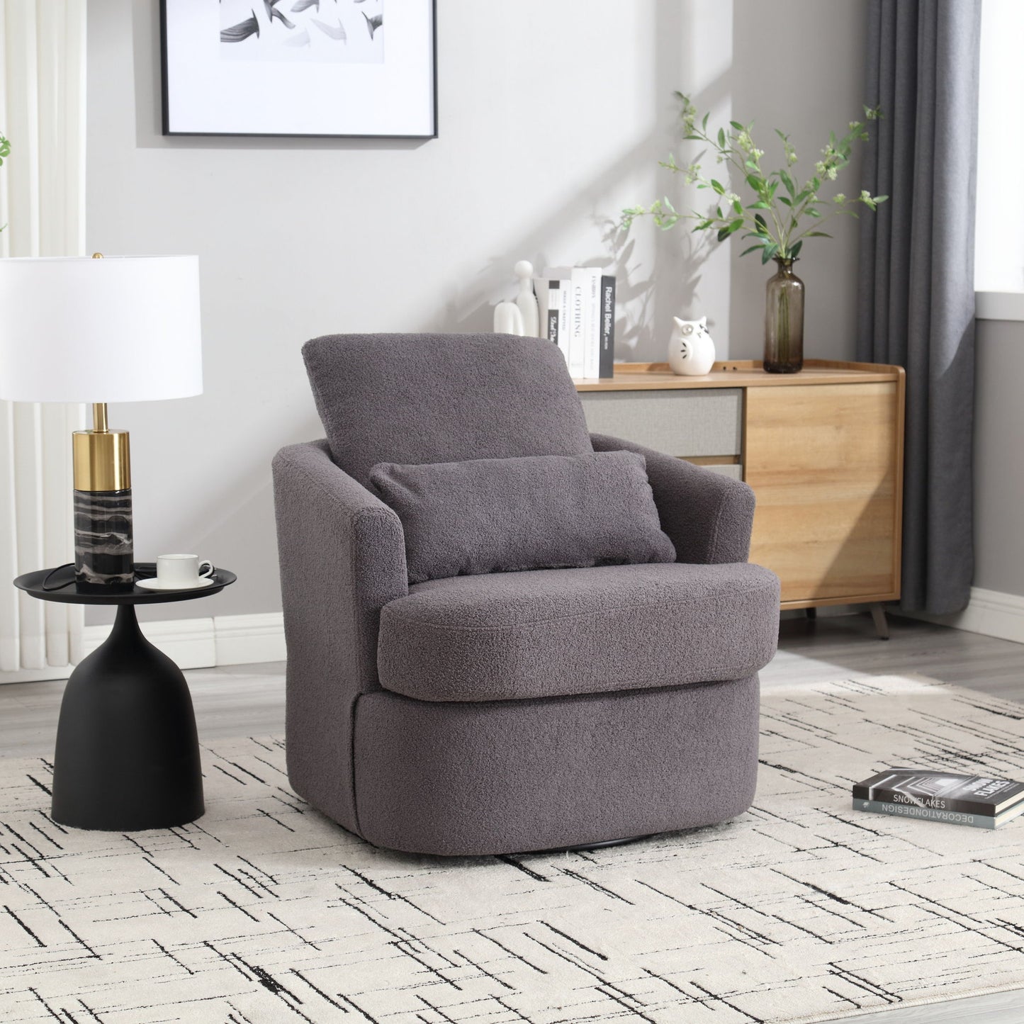 Modern Barrel Comfy Round Accent Sofa Chair, 360 Degree Swivel