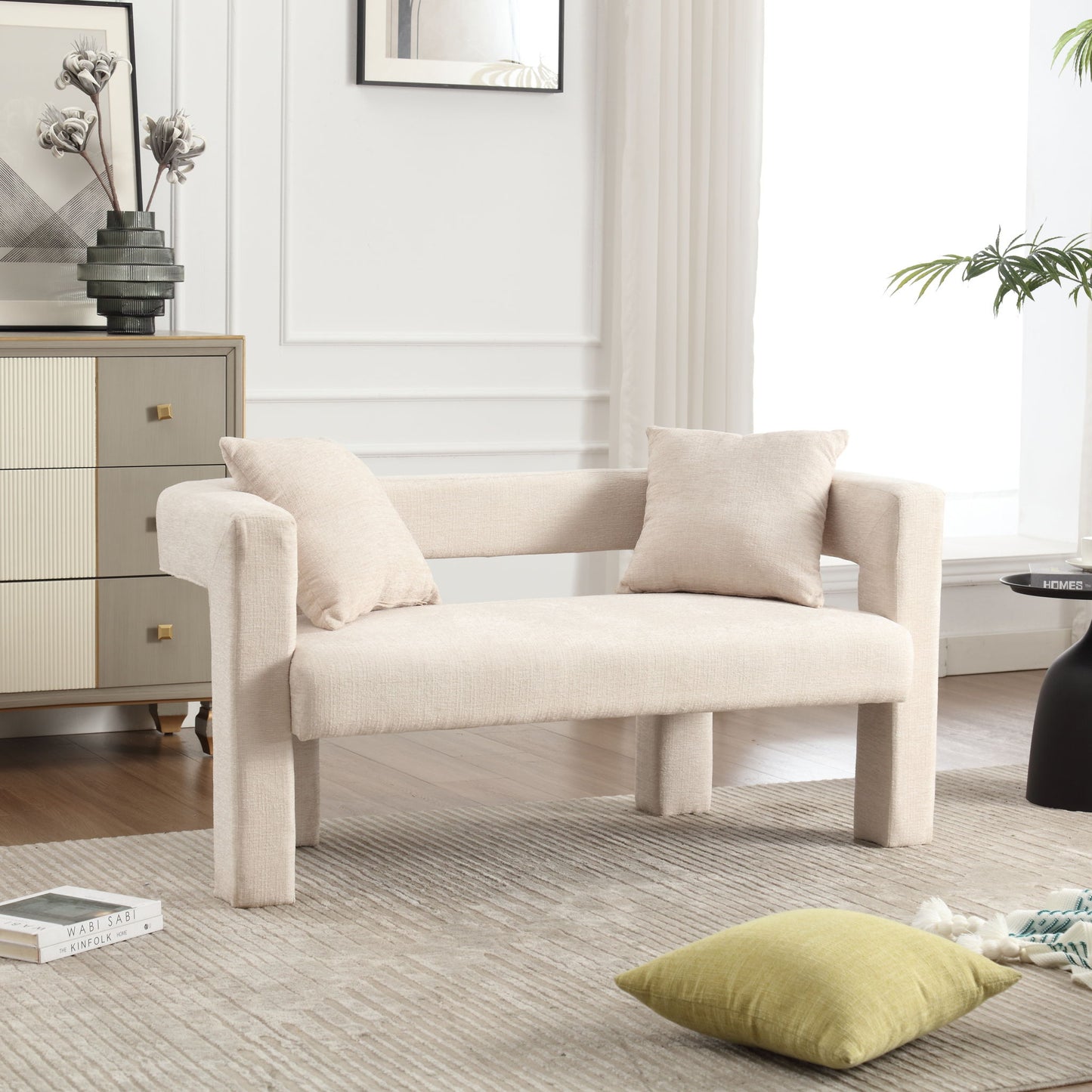 Modern Chenille Loveseat Sofa, Comfy Upholstered 2 Seater