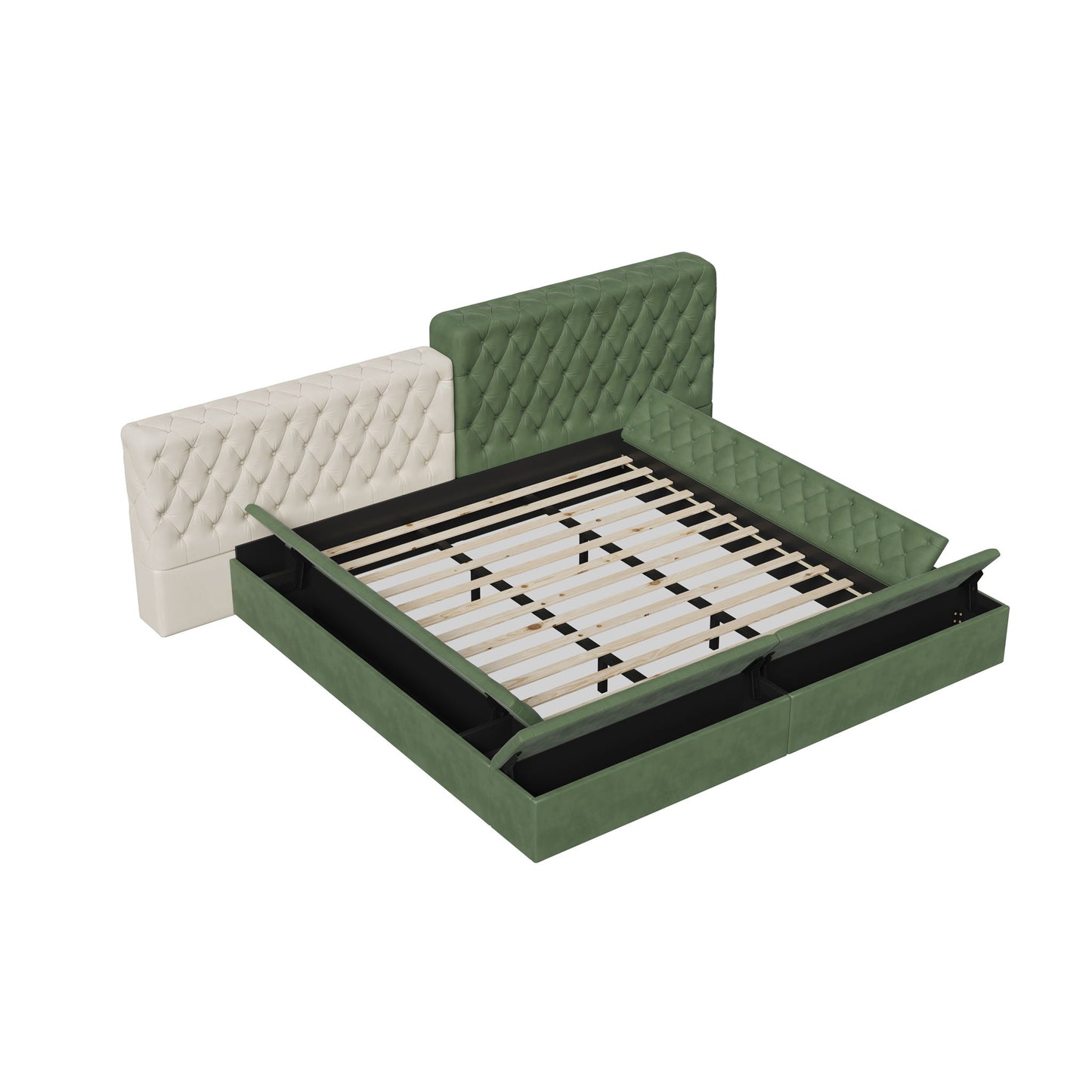 Modern Upholstered Platform Bed With Storage Space, Sturdy And Stable Solid Wood Frame