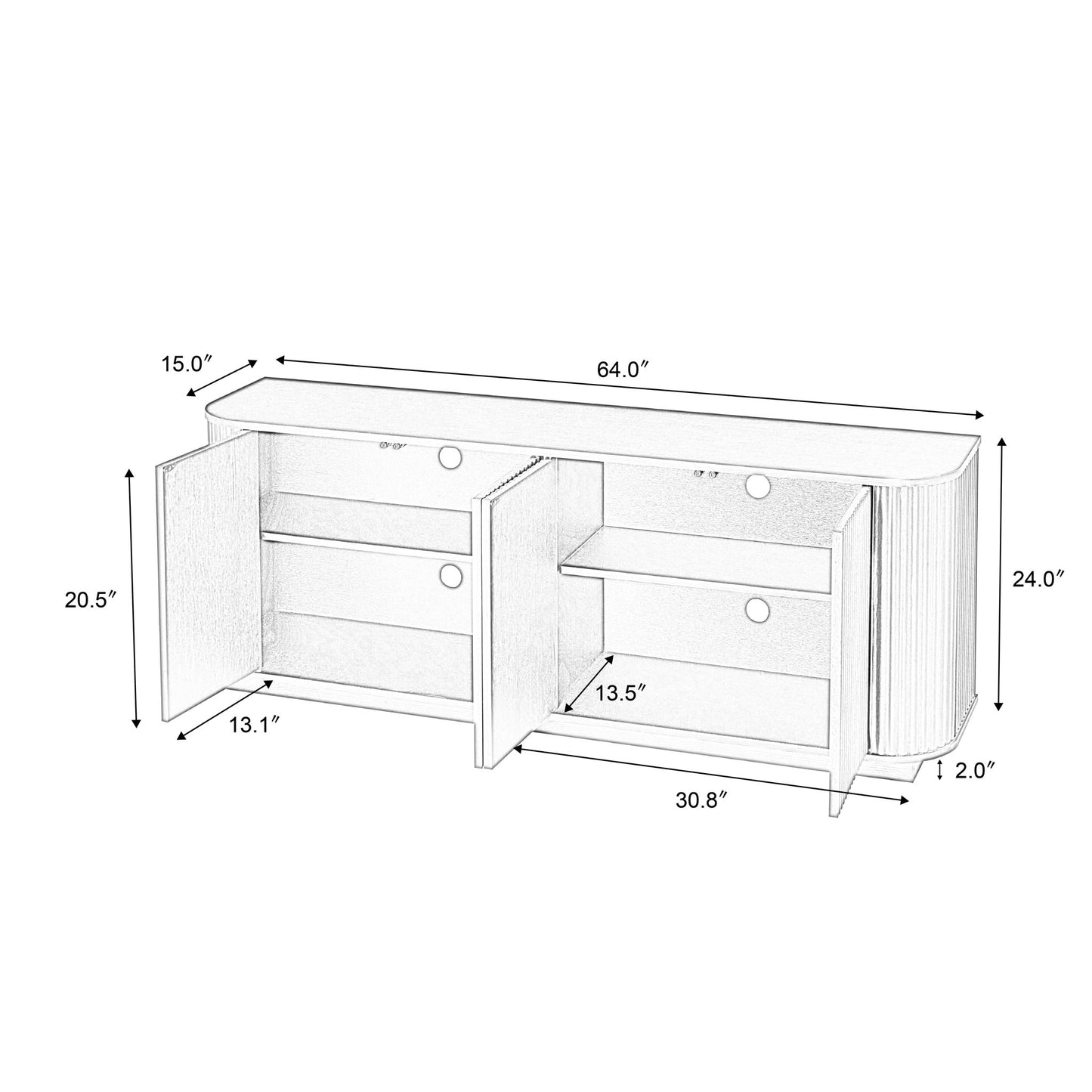 Contemporary Sideboard Storage Cabinet TV Stand With Wave Pattern