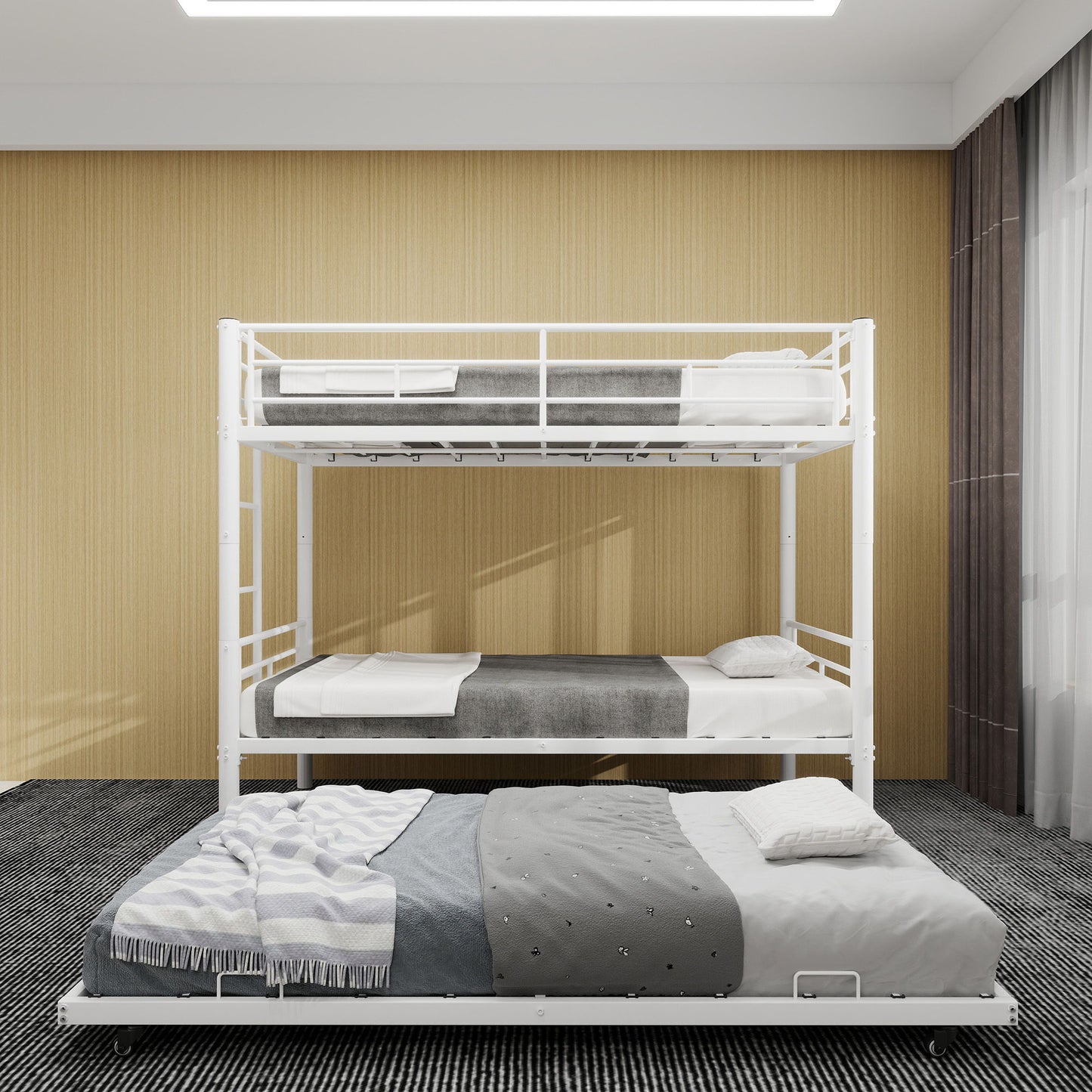 Bunk Bed For Kids, Convertible Frame With Ladders & Guardrail