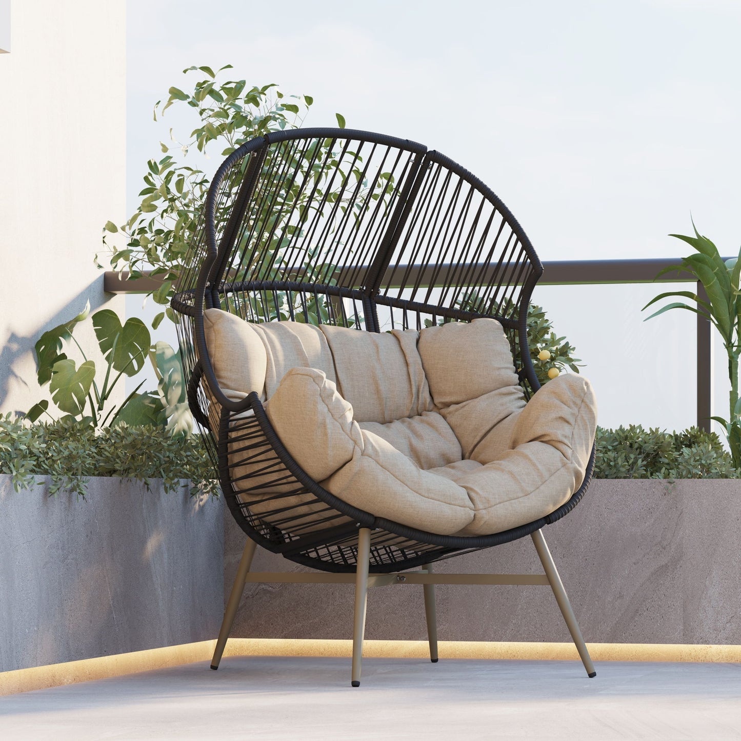 Cori - Outdoor Patio Egg Chair, With Cushion - Black / Khaki