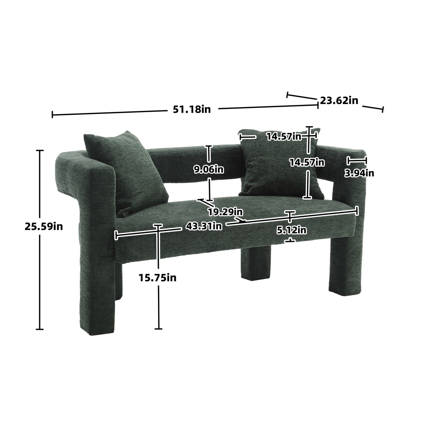 Modern Chenille Loveseat Sofa, Comfy Upholstered 2 Seater