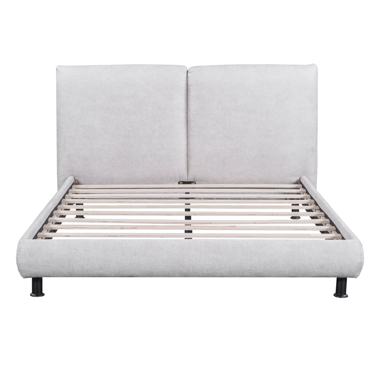 Upholstered Platform Bed With 2 Large Headrests And Thick