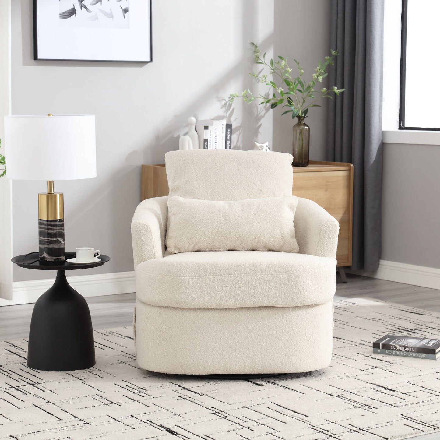 Modern Barrel Comfy Round Accent Sofa Chair, 360 Degree Swivel