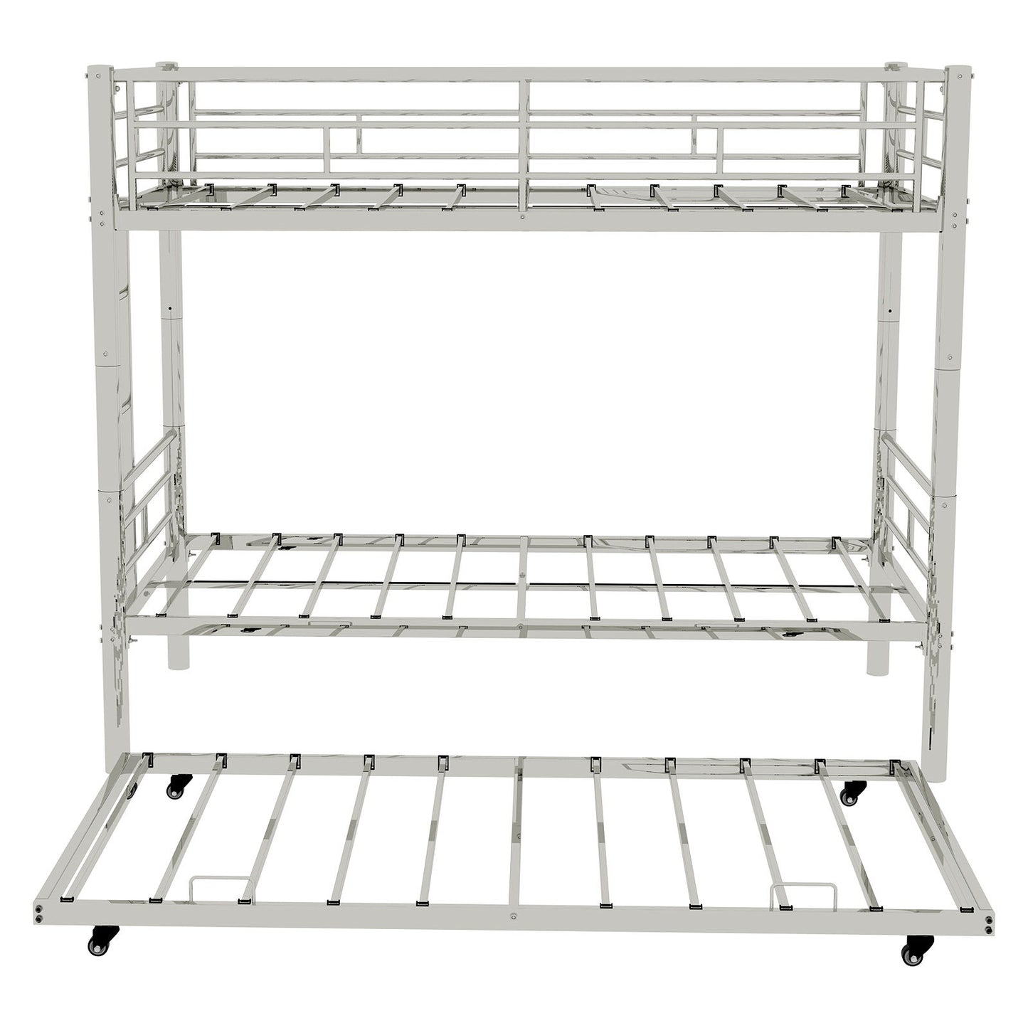 Metal Bunk Bed For Kids, Convertible Bedframe With Ladders & Guardrail