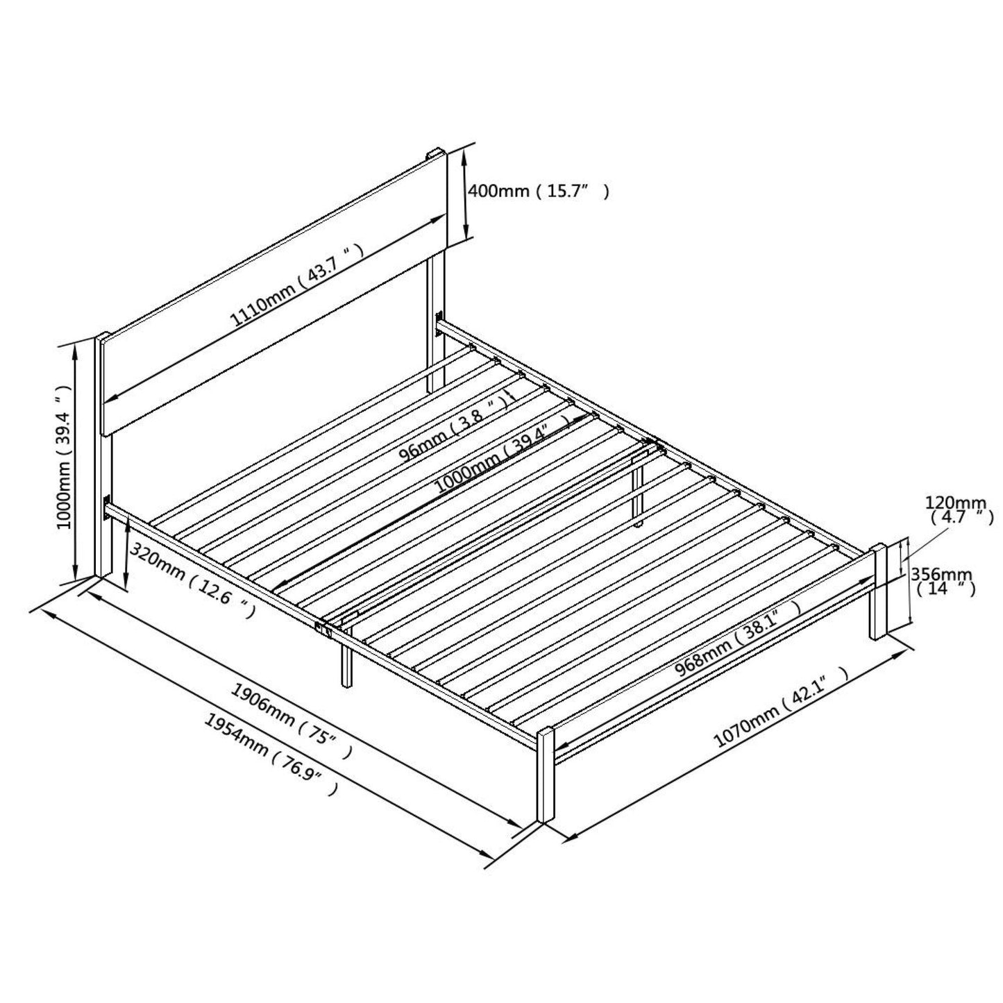 Modern Twin Size Metal Bed Frame Sturdy System Metal & Wood - Black