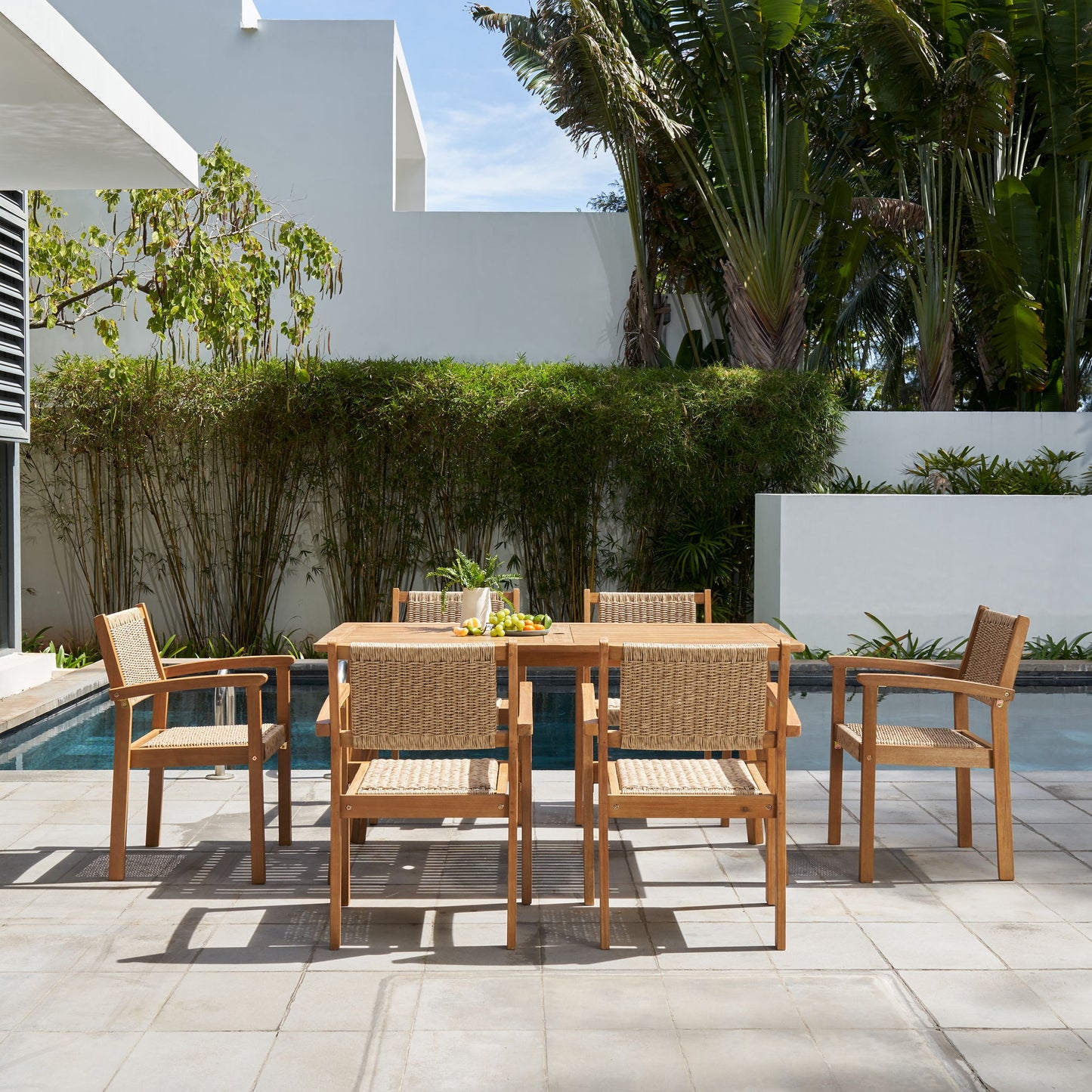 Mauricio - 7 Piece Dining Set With Stacking Chair - Natural / Light Brown