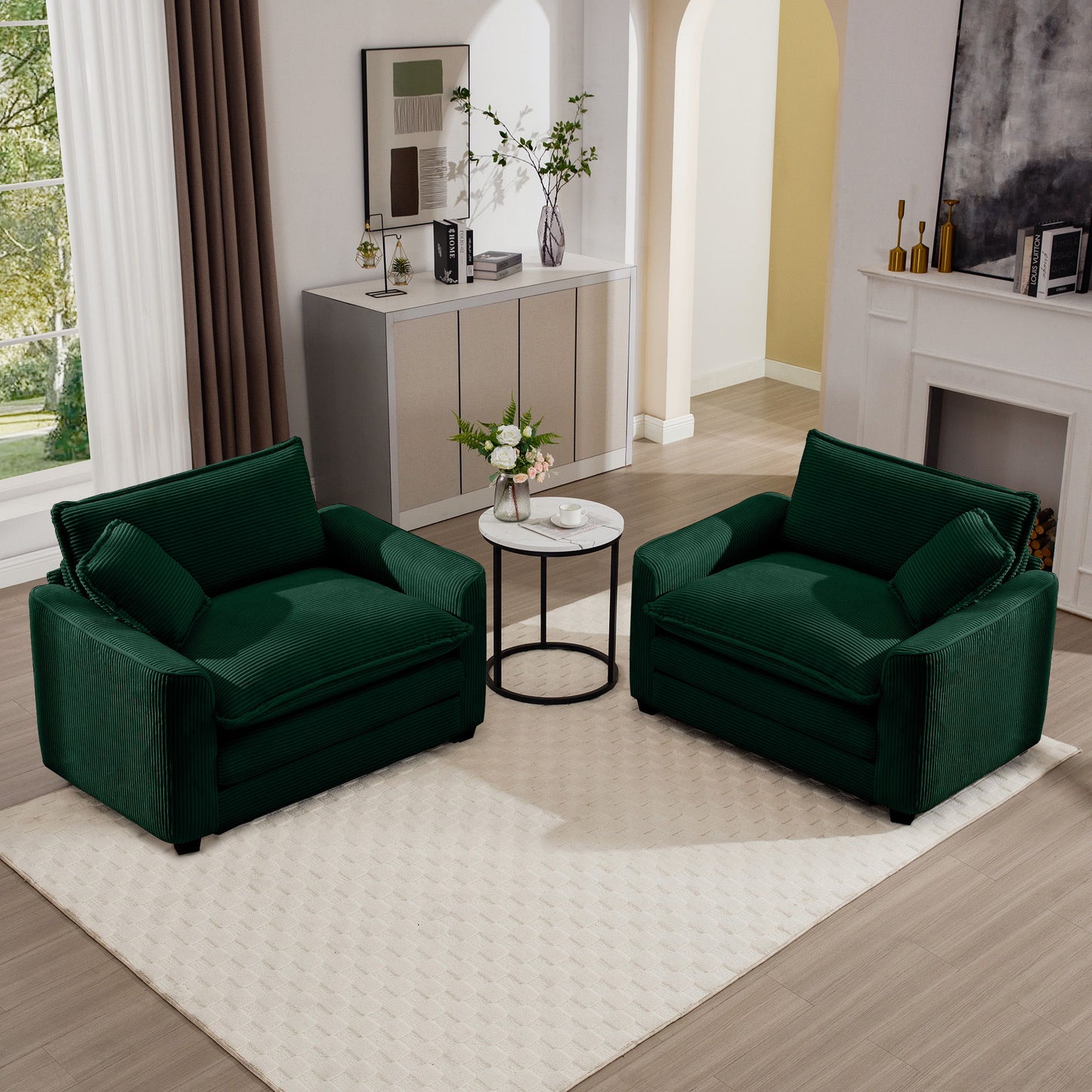 Modern Classic Corduroy Fabric Single Chair Deep Seat Sofa With Pillow