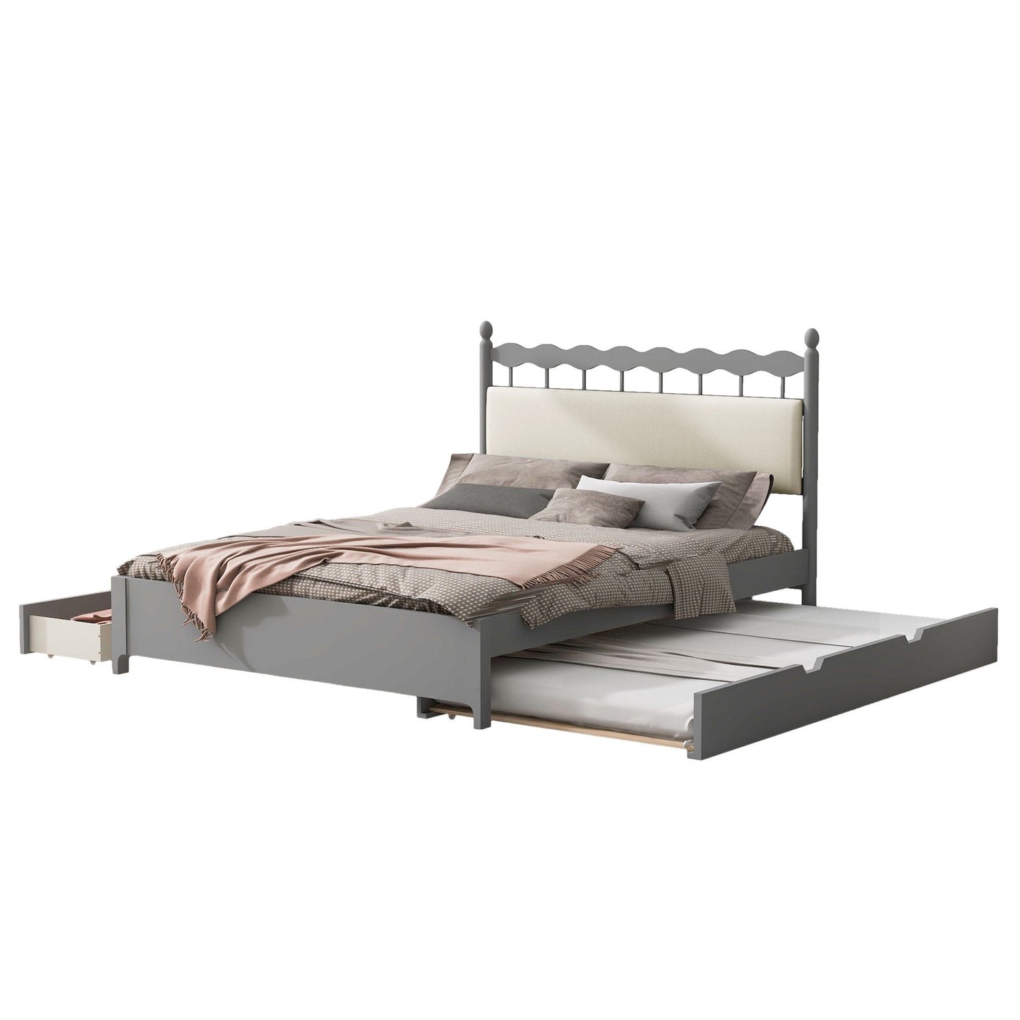 Storage Platform Bed With 2 Big Drawers & Trundle