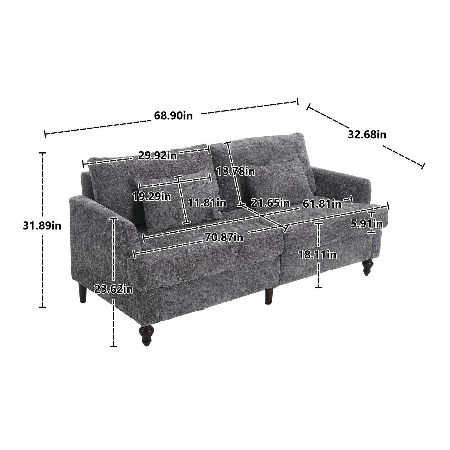 Mid Century Modern Chenille Fabric Loveseat Sofa, 2 Seat Upholstered Couch