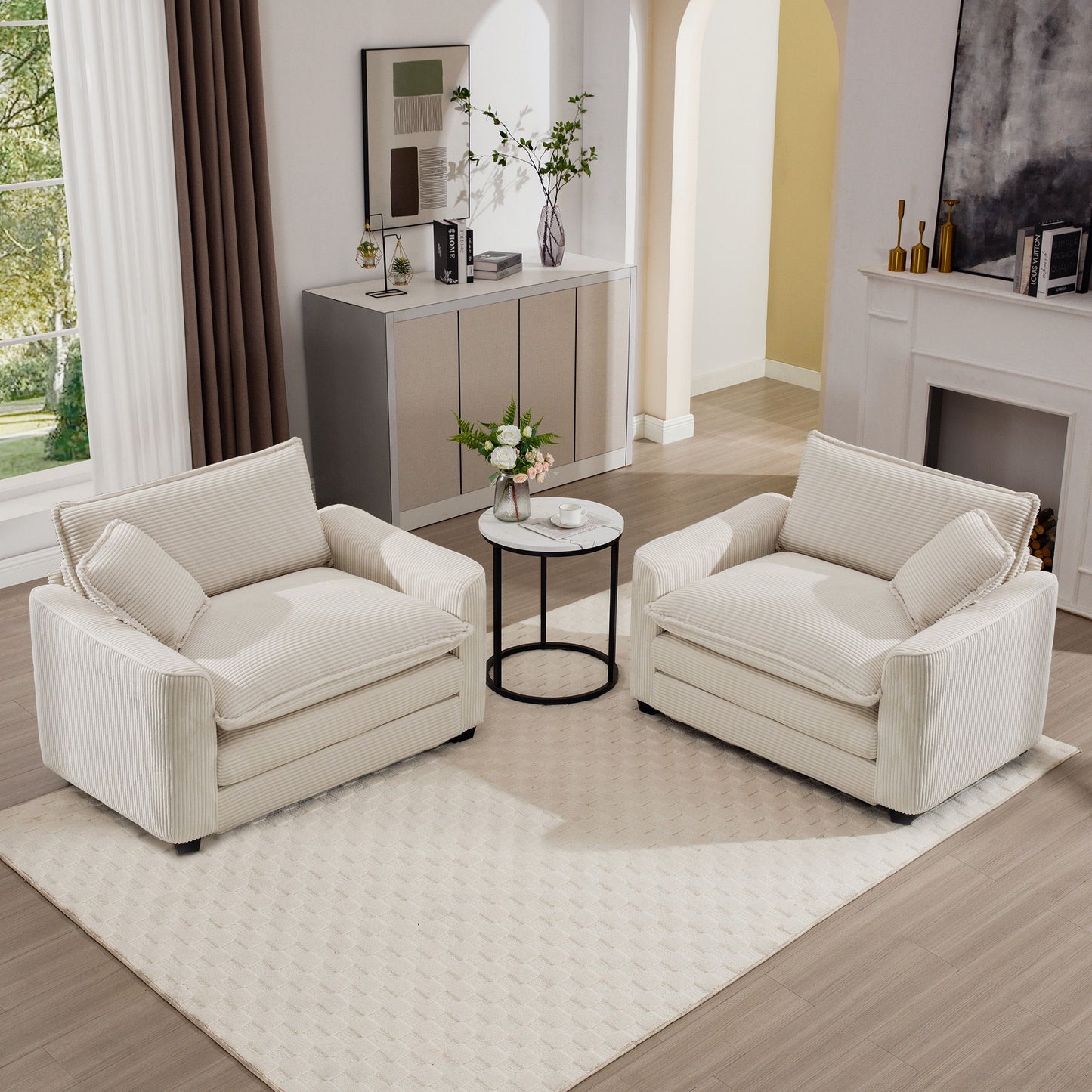 Modern Classic Corduroy Fabric Single Chair Deep Seat Sofa With Pillow