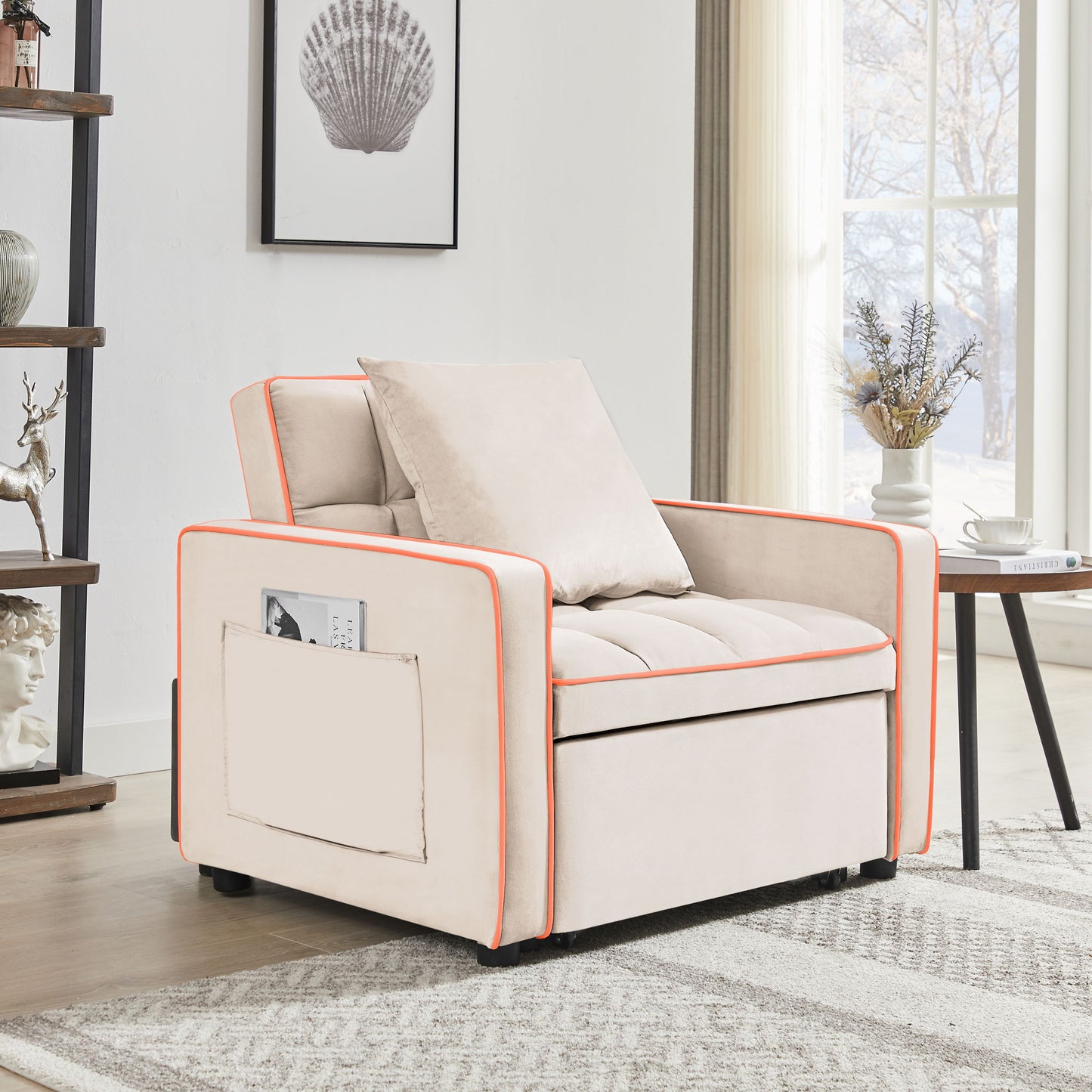 Modern Velvet 3 In 1 Sofa Bed Chair, Adjustable Recliner