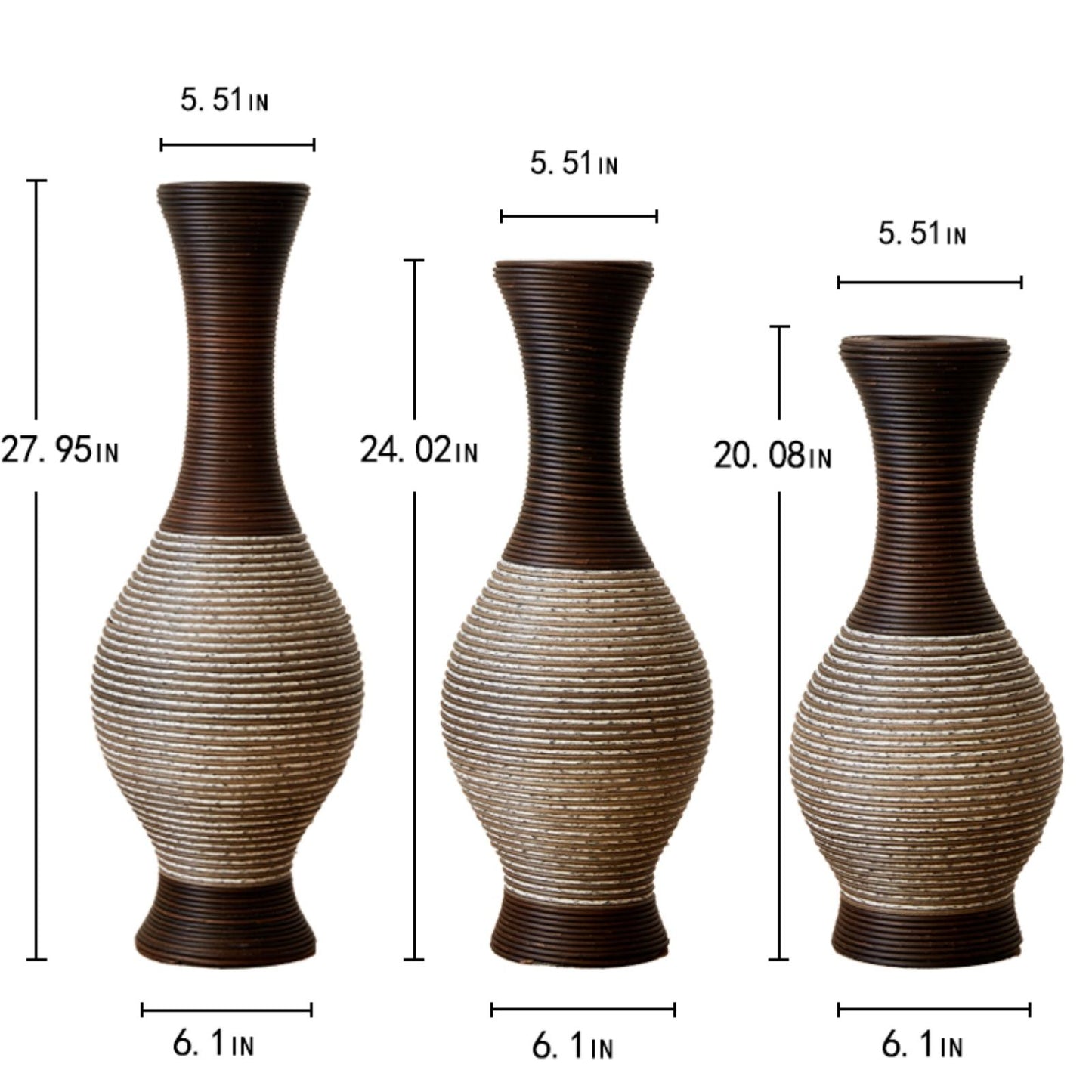 Desktop Vase, Classic And Neat Floor Vase, High Independent Flower Stand, Home Decoration Flower Stand (Set of 3) - Brown White