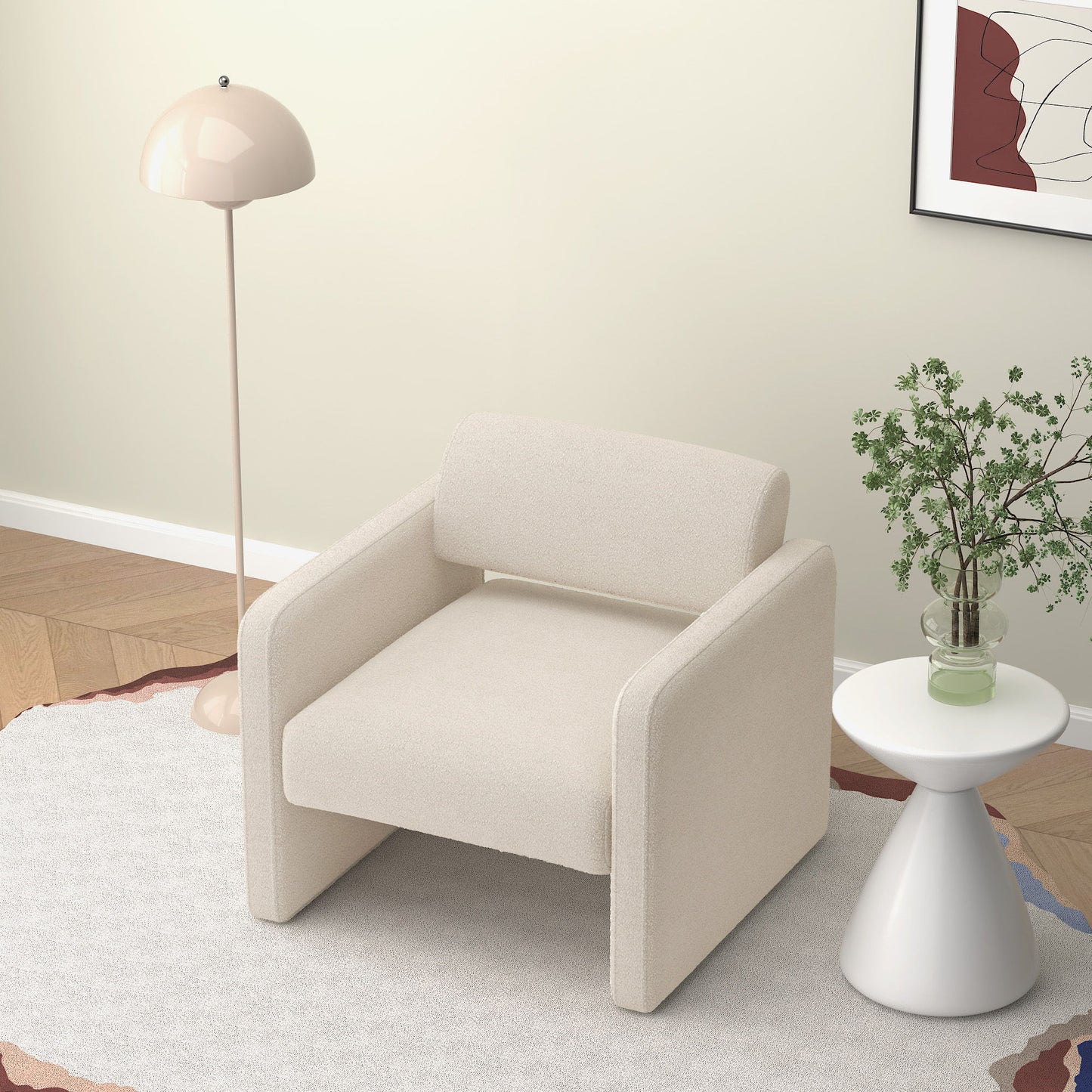 Modern Single Sofa Chair With Armrests Upholstered Velvet For Various Rooms Compact Size - Beige