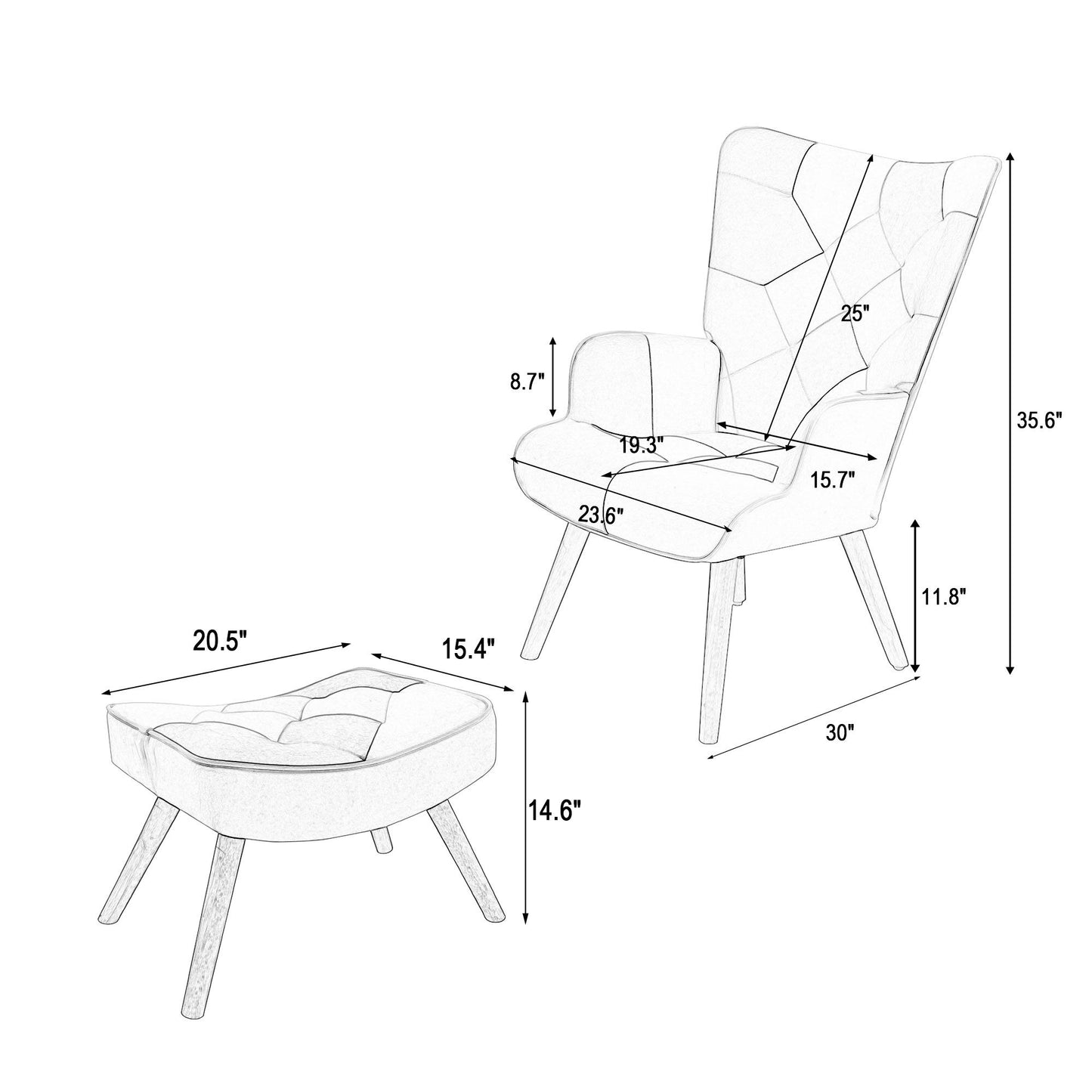 Accent Chair With Ottoman, Living Room Chair And Ottoman Set, Comfy Side Armchair For Bedroom, Creative Splicing Cloth Surface - Blue