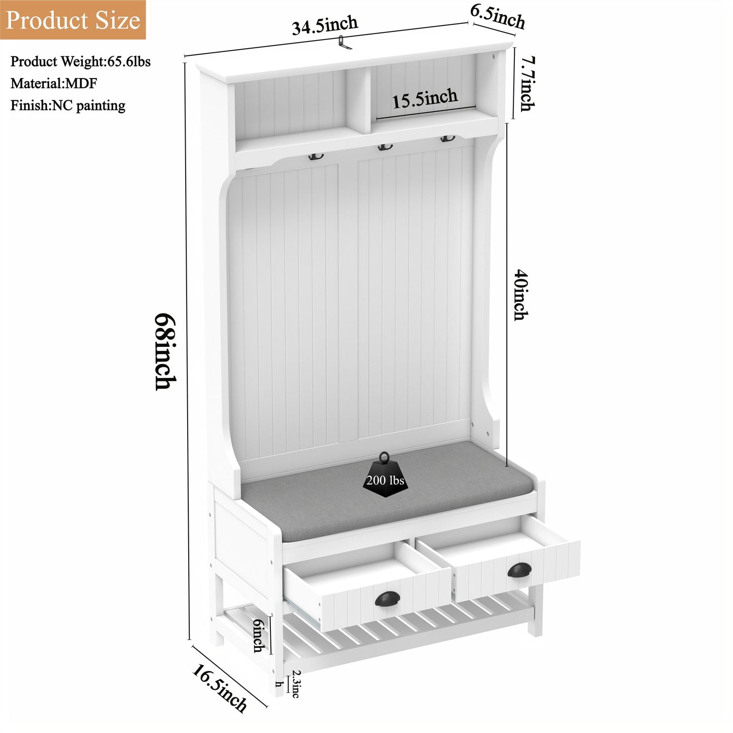 Modern 3 In 1 Hallway Hall Tree With Storage Drawers, Coat Rack, Shoe Rack Bench And Cushion