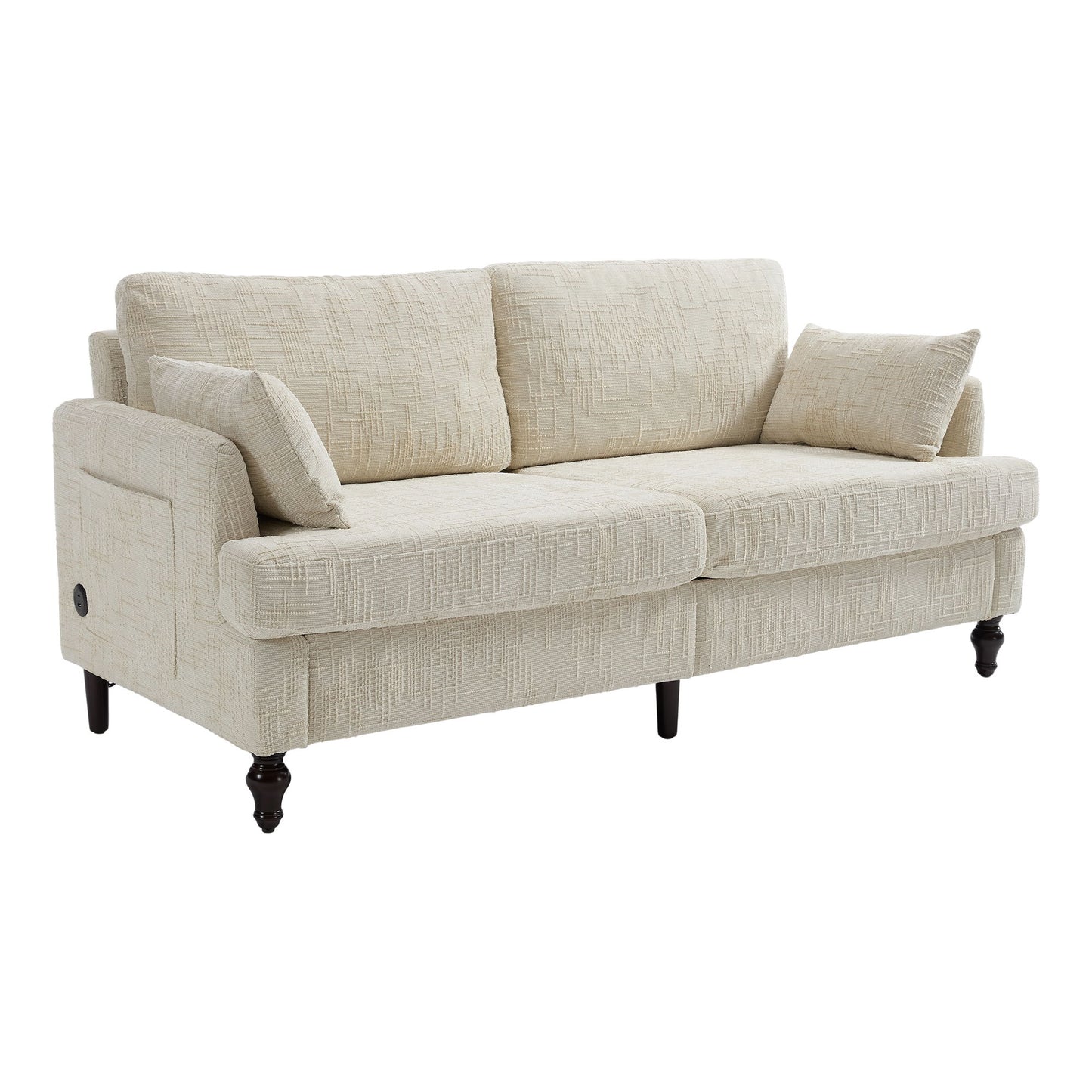 Chenille 2 Seater Sofa With LED Light, USB Charging Port, And Storage Bag
