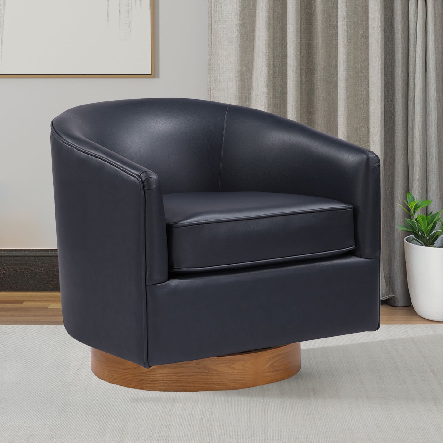 Maisy - Barrel Swivel Chair With Wooden Base - Blue