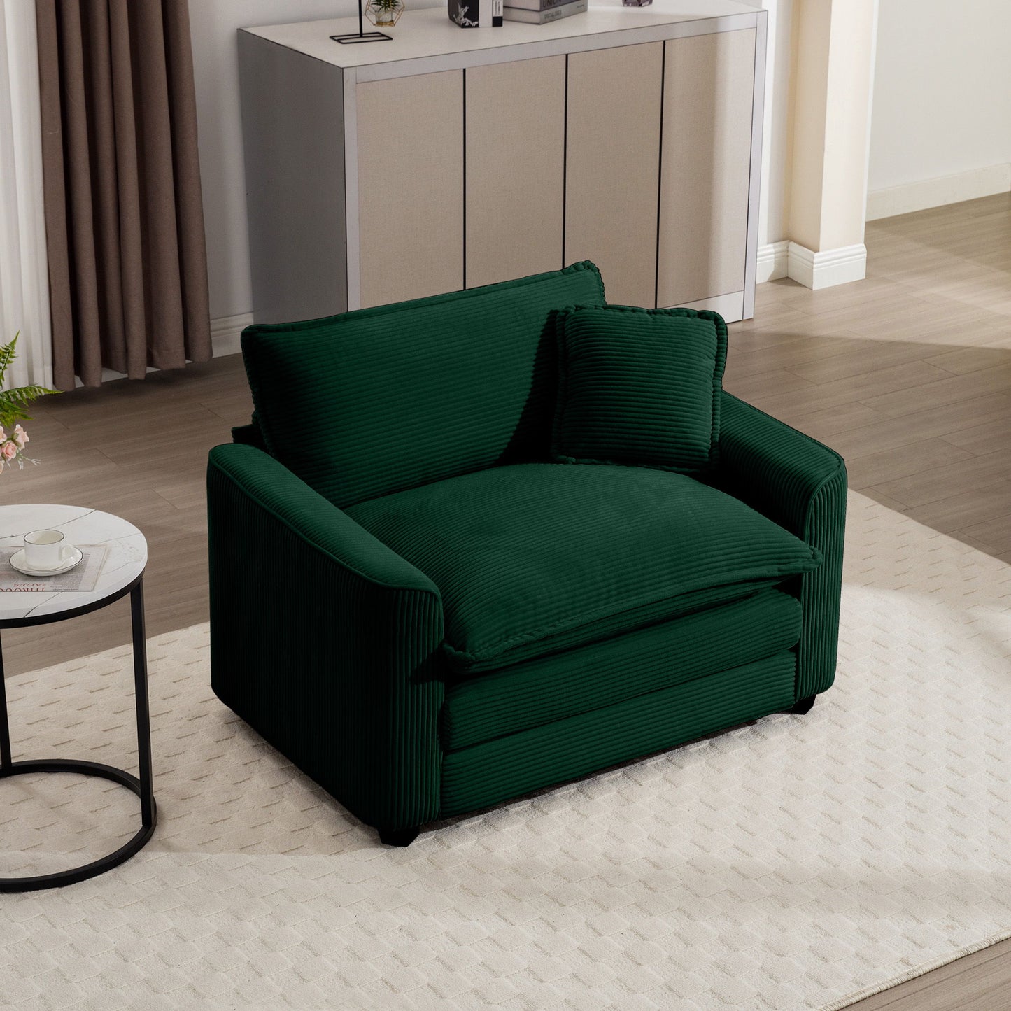 Modern Classic Corduroy Fabric Single Chair Deep Seat Sofa With Pillow