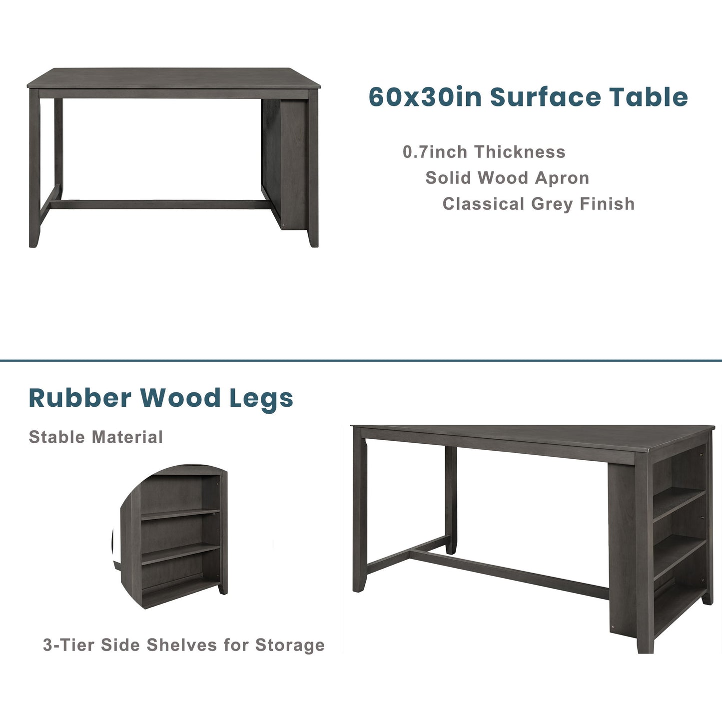 5 Pieces Counter Height Rustic Farmhouse Dining Room Wooden Bar Table Set With 2 Stools And 2 Chairs