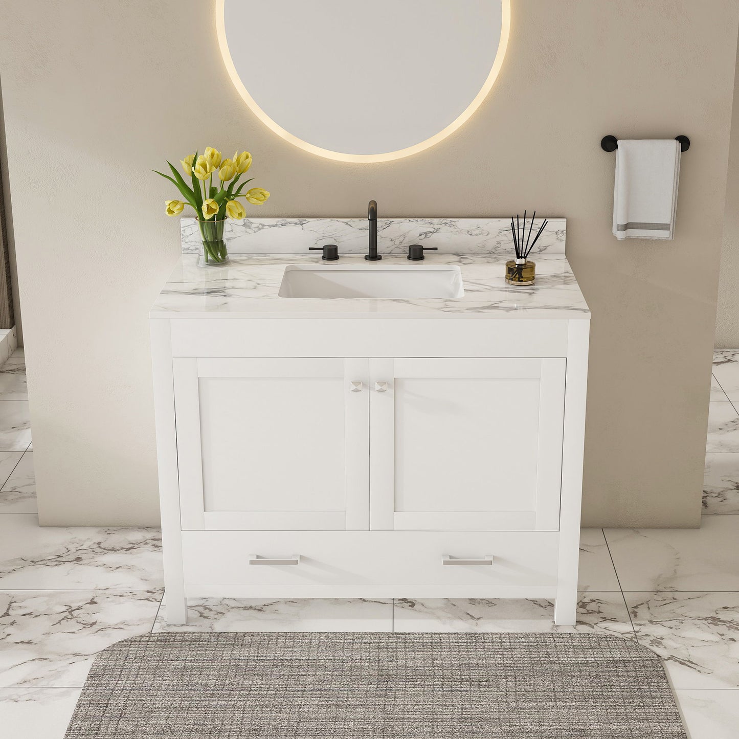 43" Bathroom Vanity Multi Functional Cabinet - White