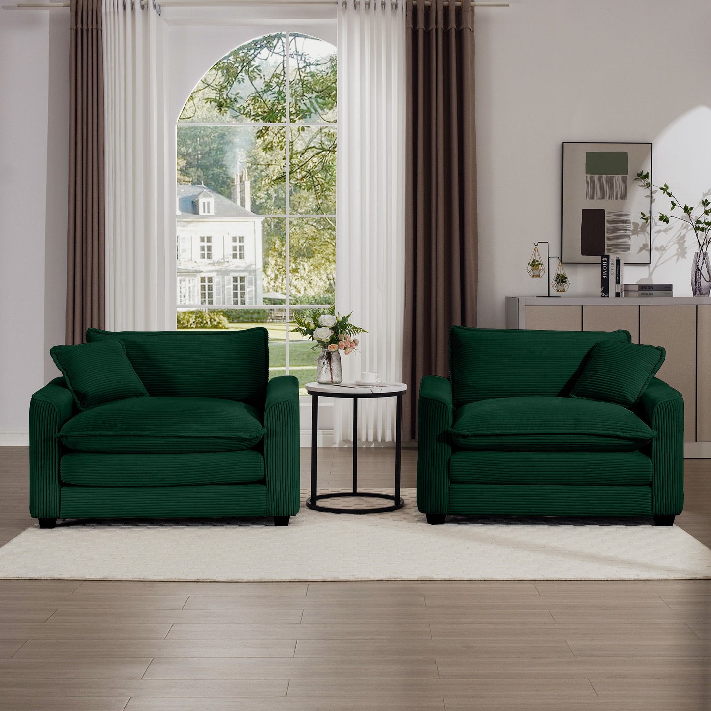 Modern Classic Corduroy Fabric Single Chair Deep Seat Sofa With Pillow