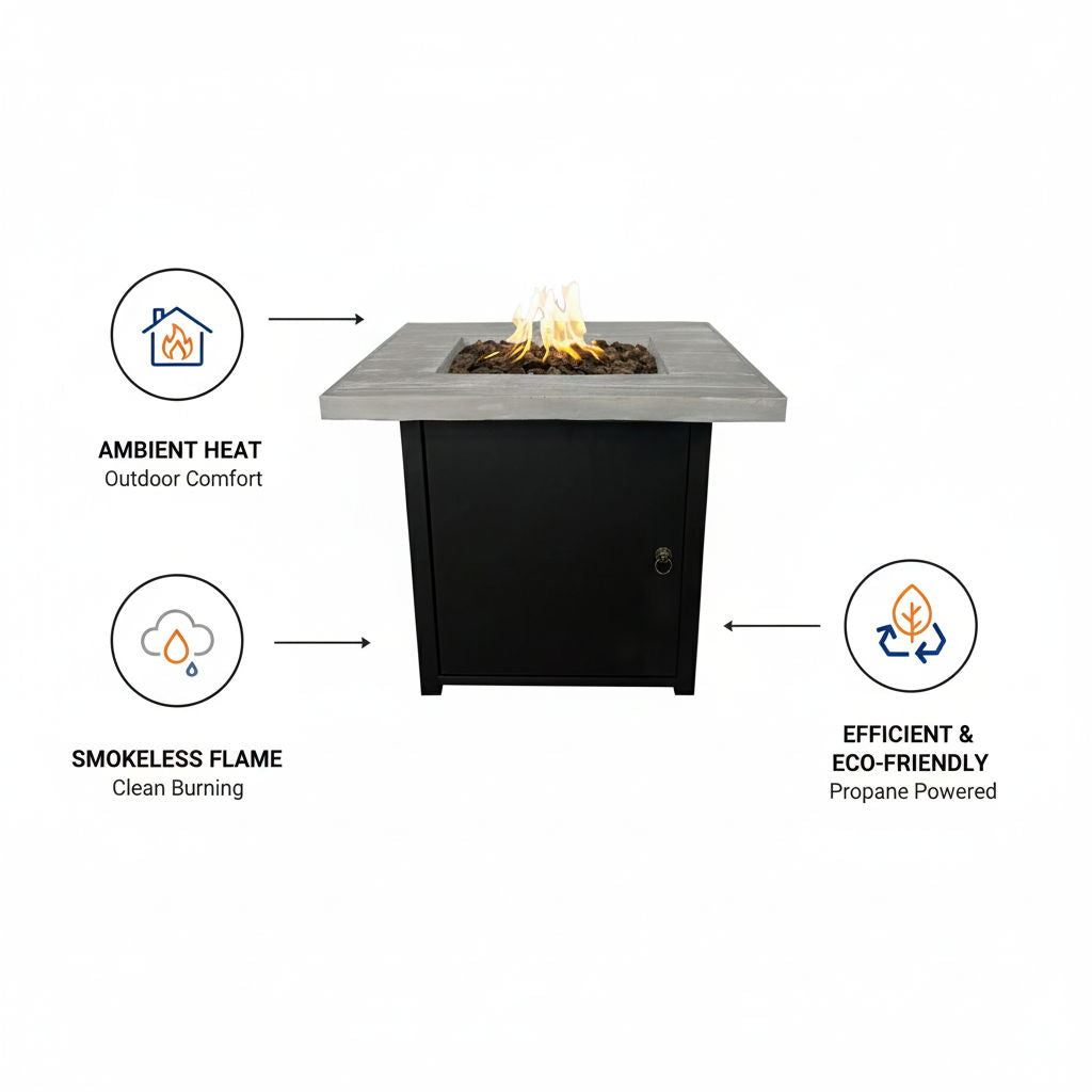 Reinforced - Propane Fire Pit Table - Black / Gray