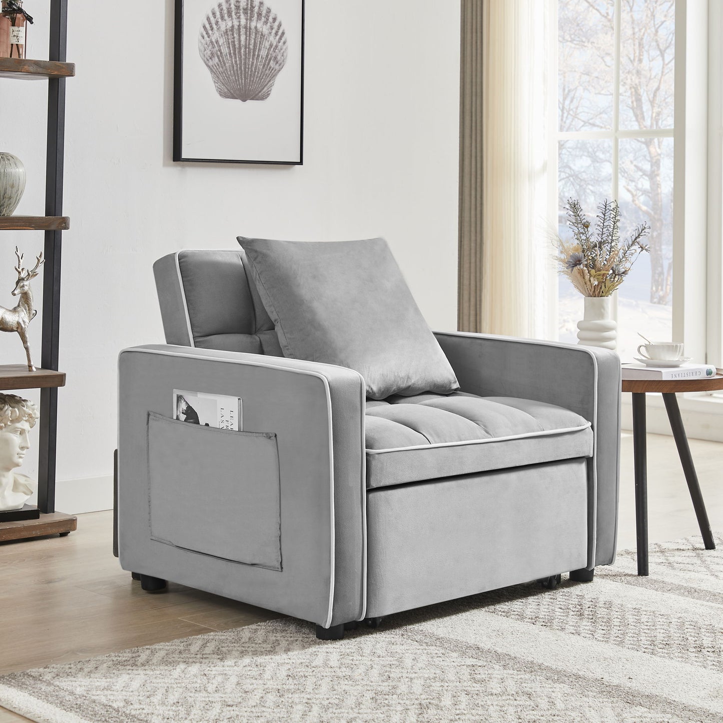 Modern Velvet 3 In 1 Sofa Bed Chair, Adjustable Recliner