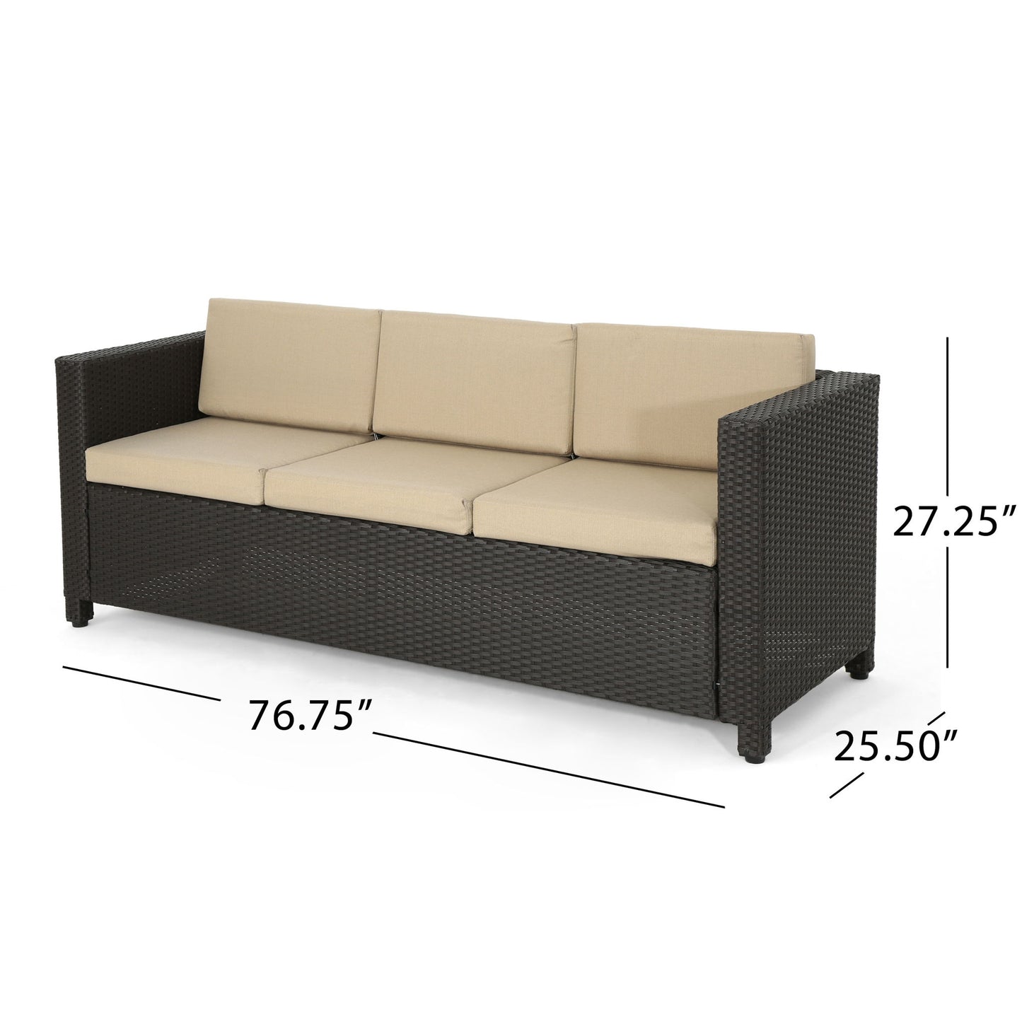 Thalassa - Outdoor 3 Seater Sofa With Removable Cushions And Steel Frame