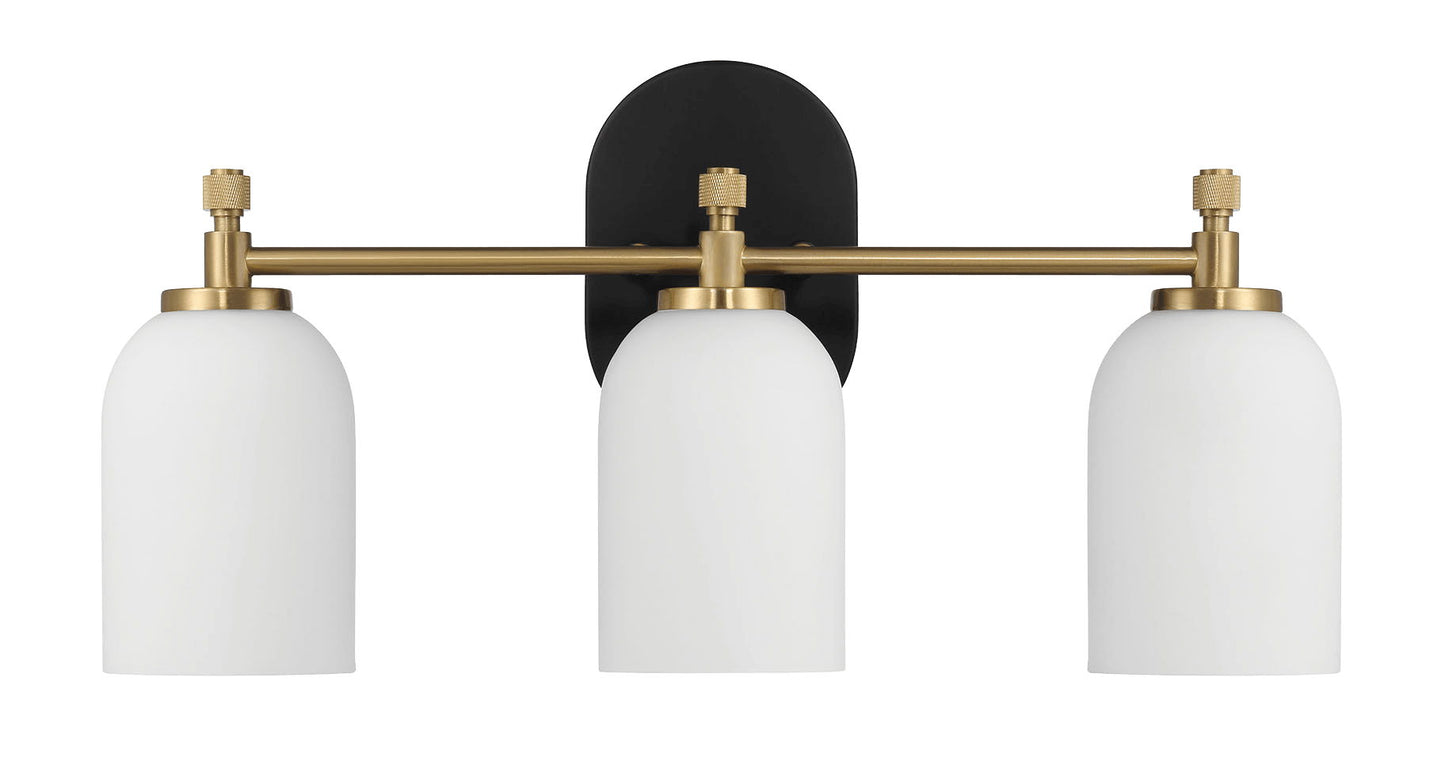 Meadows - 3 Lights Vanity Brush Bathroom Wall Light For Bathroom Over Mirror - Black / Gold / White