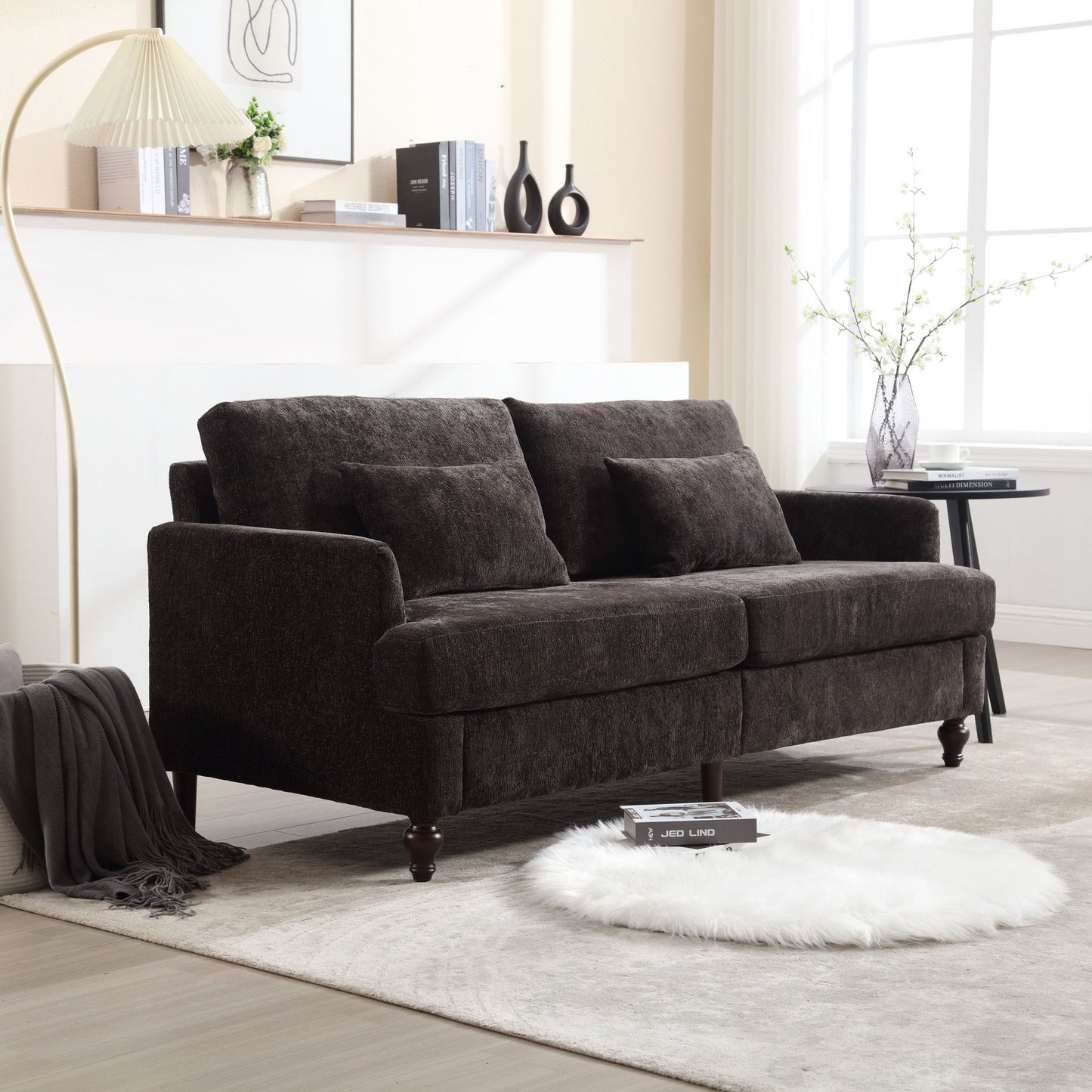Mid Century Modern Chenille Fabric Loveseat Sofa, 2 Seat Upholstered Couch