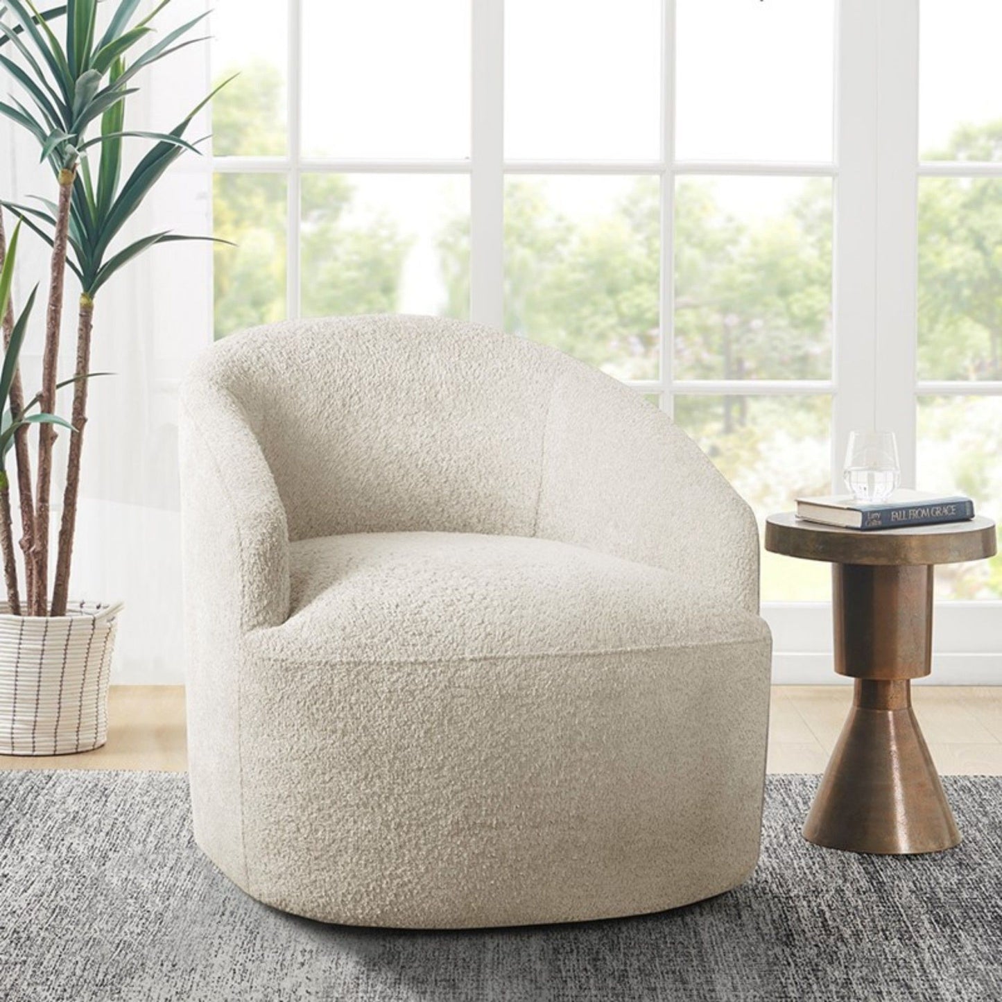 Upholstered 360 Degree Swivel Chair - Cream
