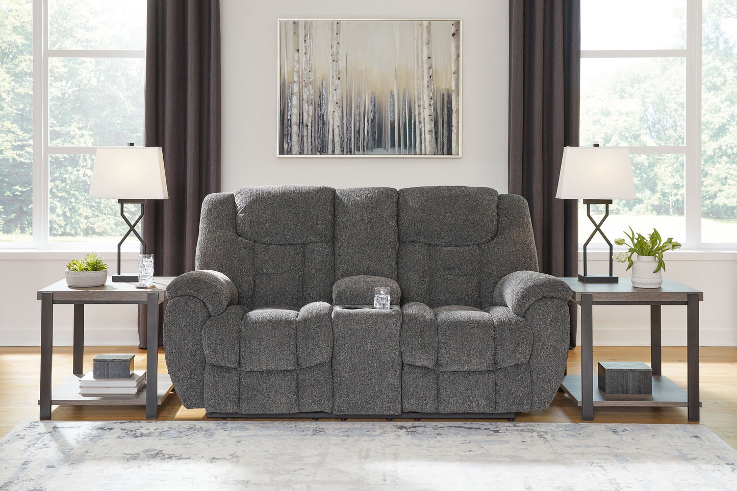 Foreside - Dbl Reclining Loveseat with Console - Charcoal