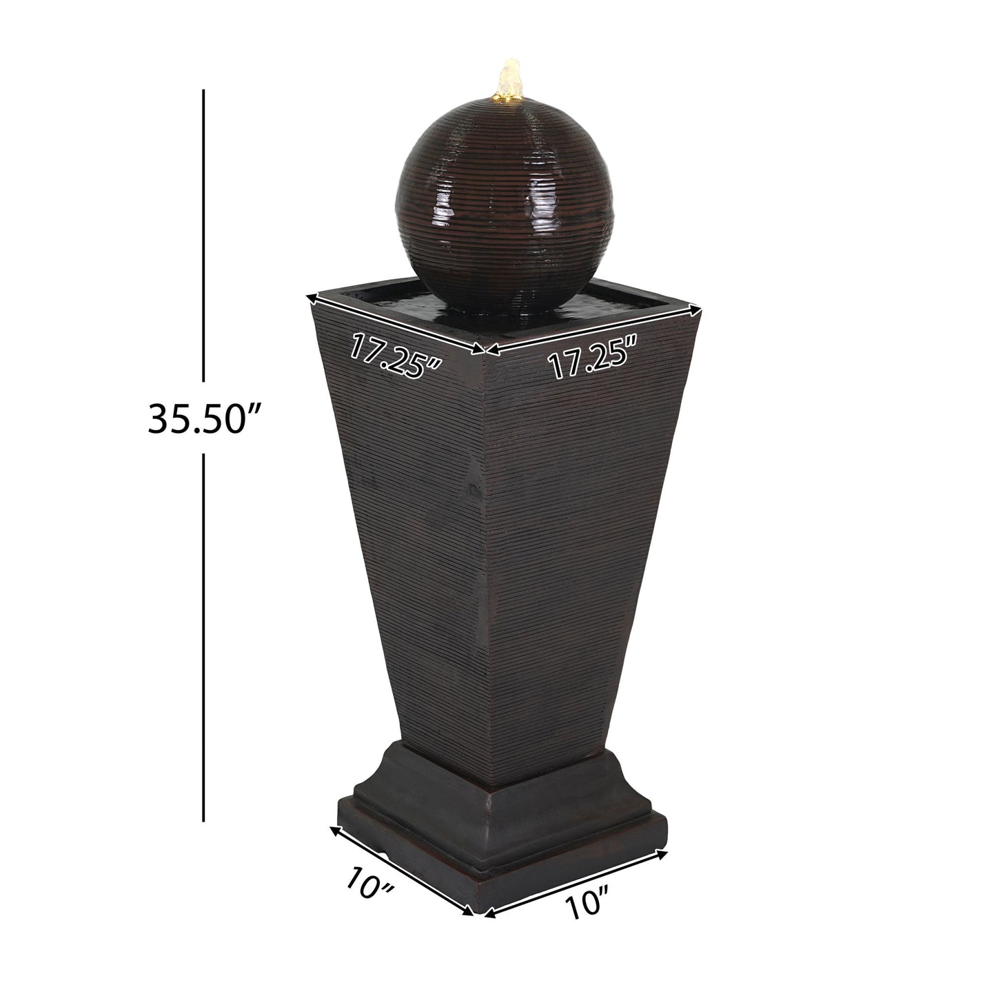35.5" Tall Column Fountain With LED Lights, Retro Outdoor Decor, Weather Resistant Feature - Dark Brown