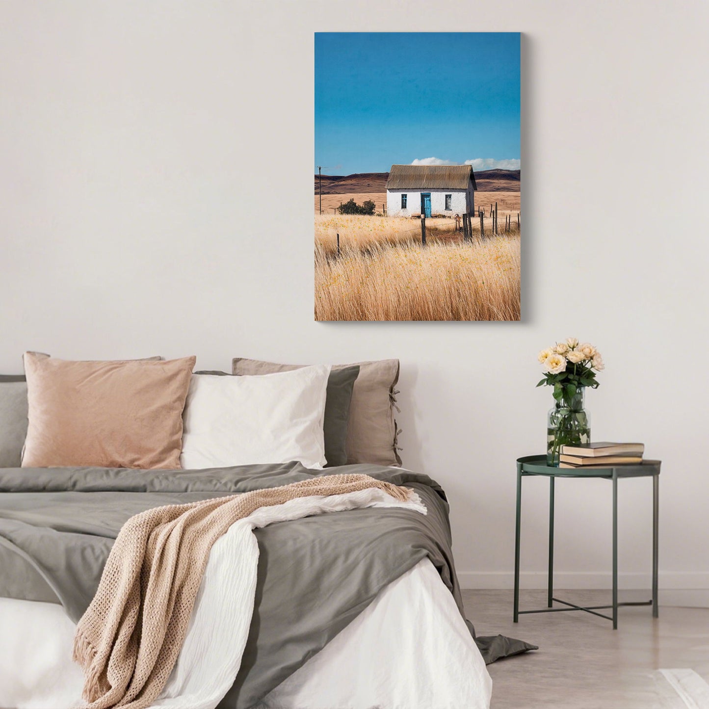 House, Barn Picture Wall Art For Home Decor - Natural / Blue