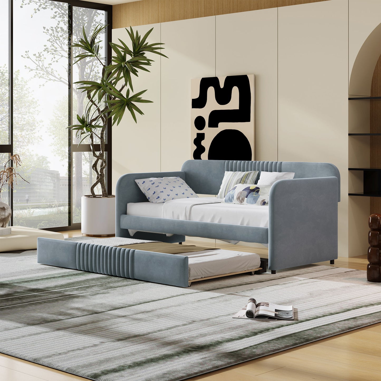 Upholstered Daybed Sofa Bed With Trundle Bed