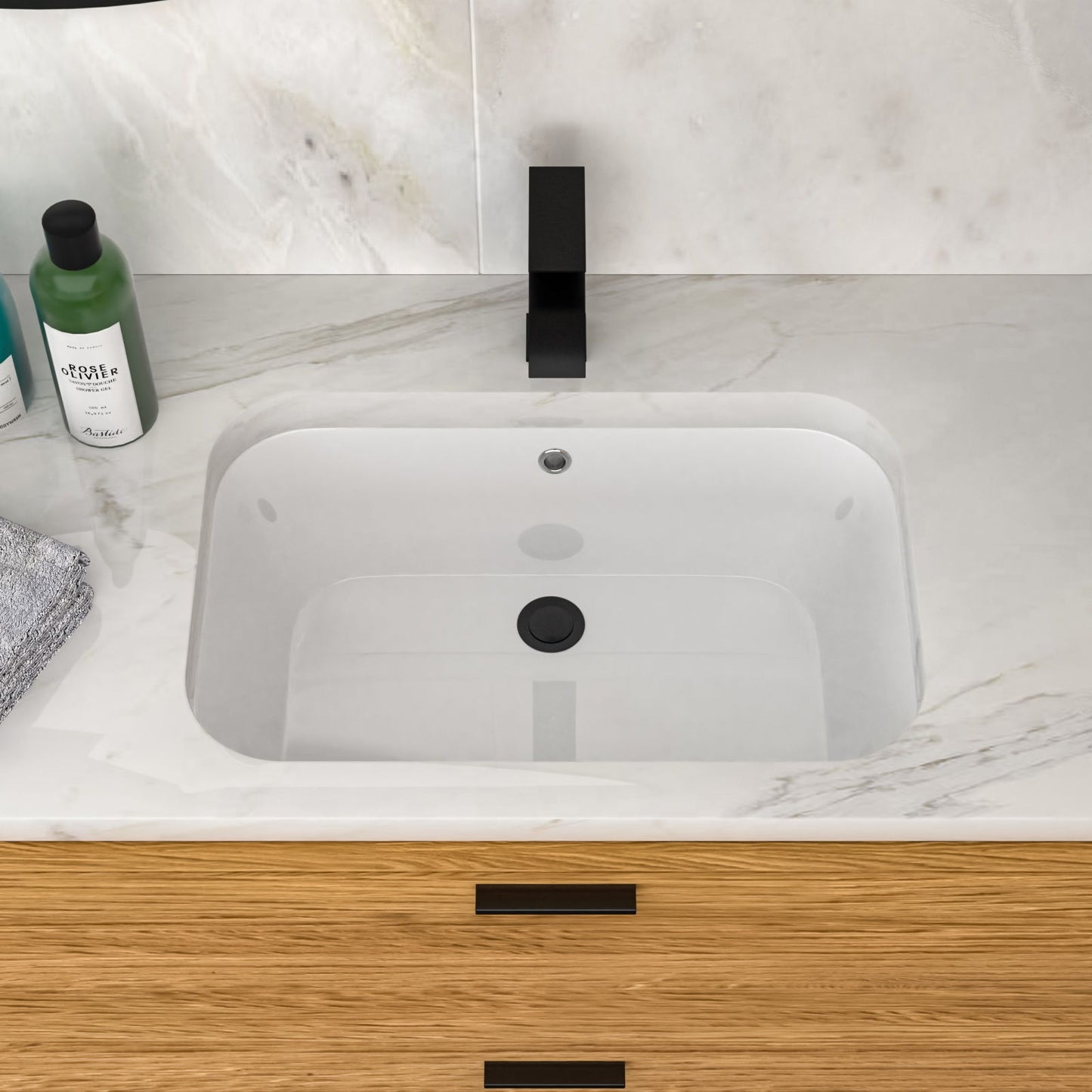 Undermount Bathroom Sink 22" X 15.25" With Overflow Sleek, High Temperature Fired, Stain Resistant, Smooth Polished Surface - White