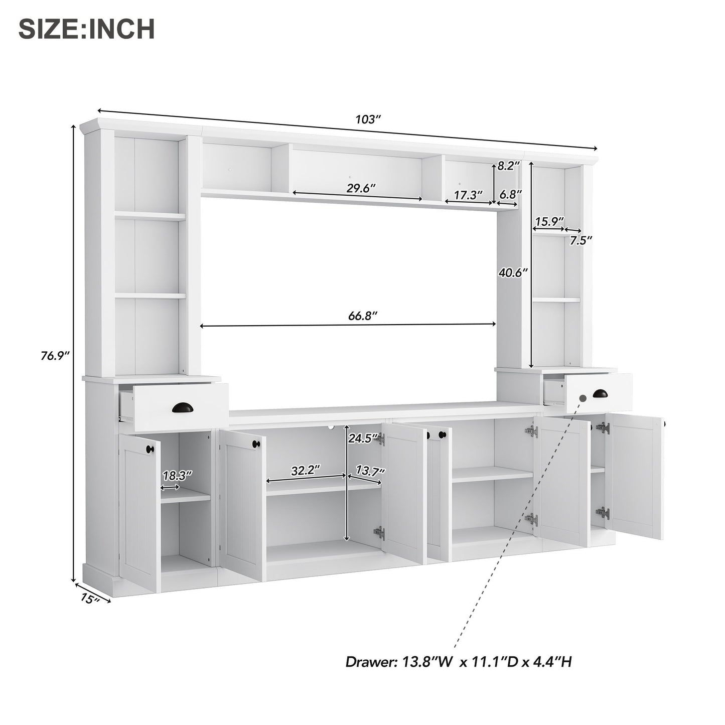 Minimalist Entertainment Wall Unit Set With Bridge For TVs Up To 75"
