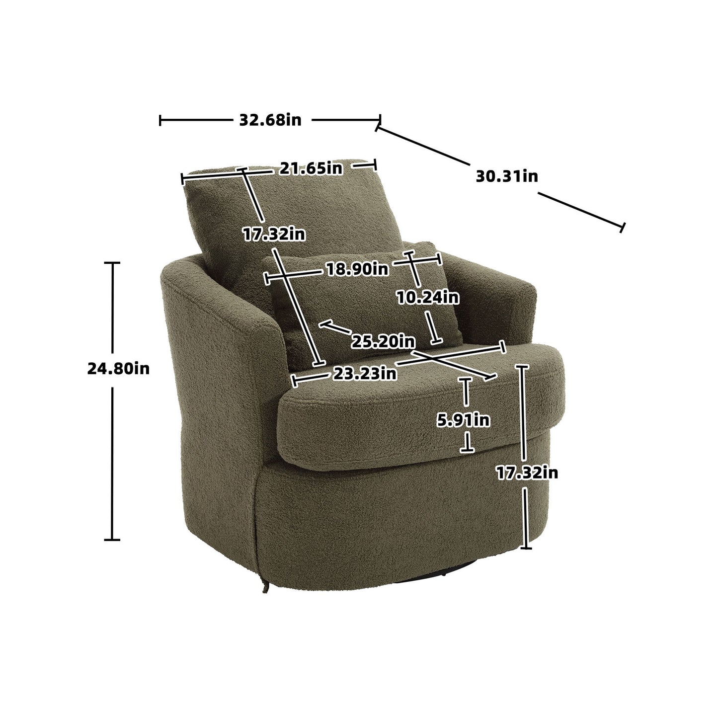 Modern Barrel Comfy Round Accent Sofa Chair, 360 Degree Swivel