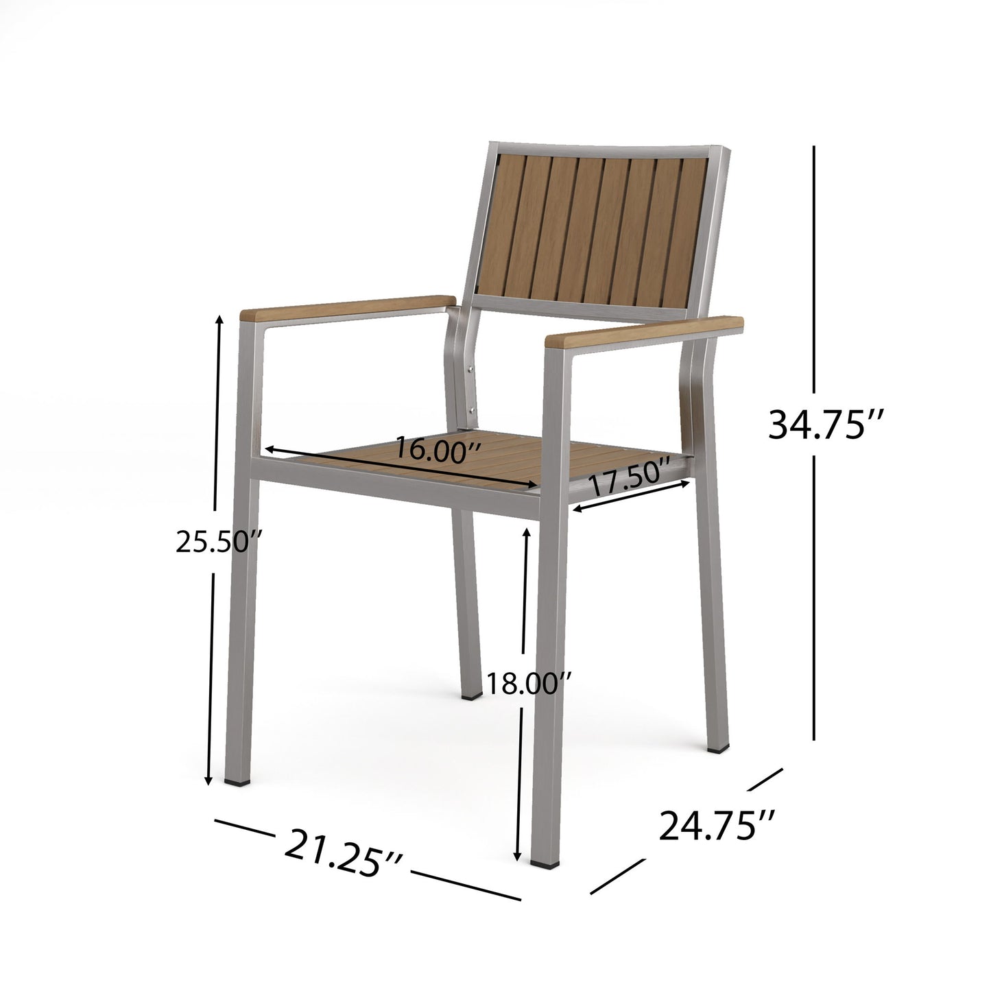 Stylish Modern Faux Wood & Aluminum Outdoor Dining Chairs, (Set of 2) - Natural
