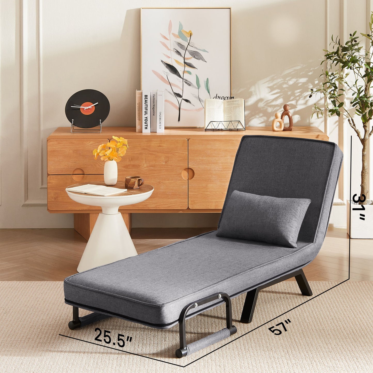 Convertible 5 In 1 Folding Chair Bed With Adjustable Backrest & Pillow Linen