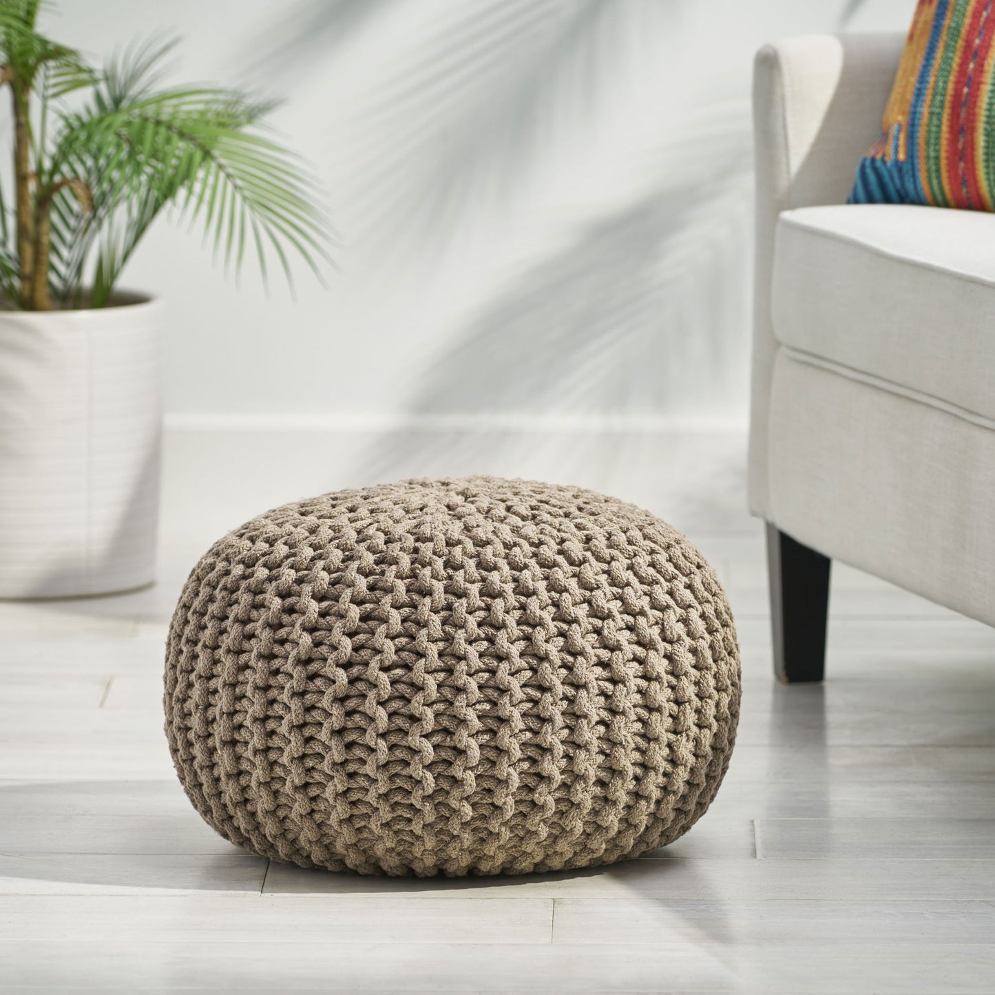 Moro - Knitted Cotton Round Pouf With Pumpkin Shape